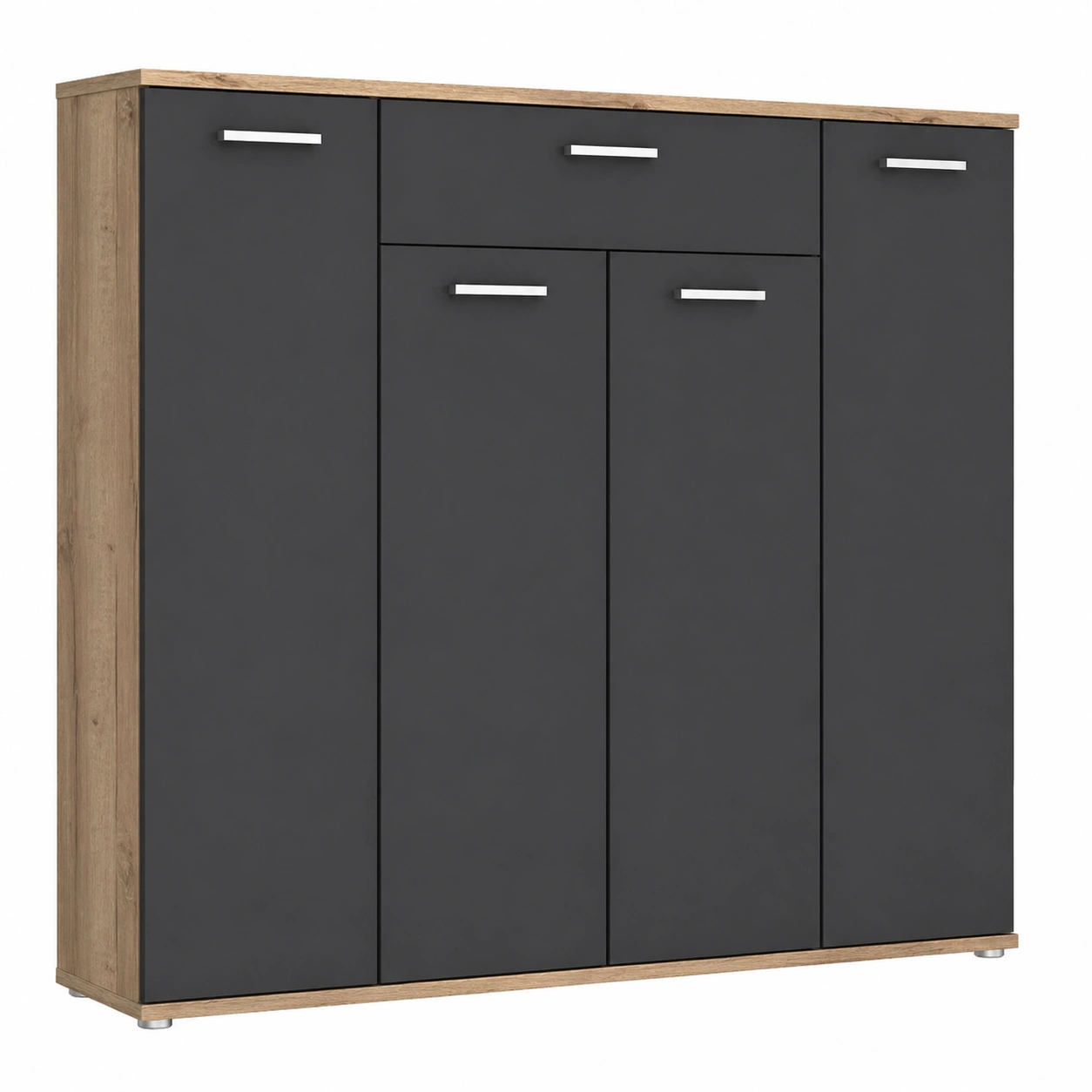 Moderne Kommode gross mit 4 Tueren und 1 Schublade Holzoptik Schwarz-cozyixo