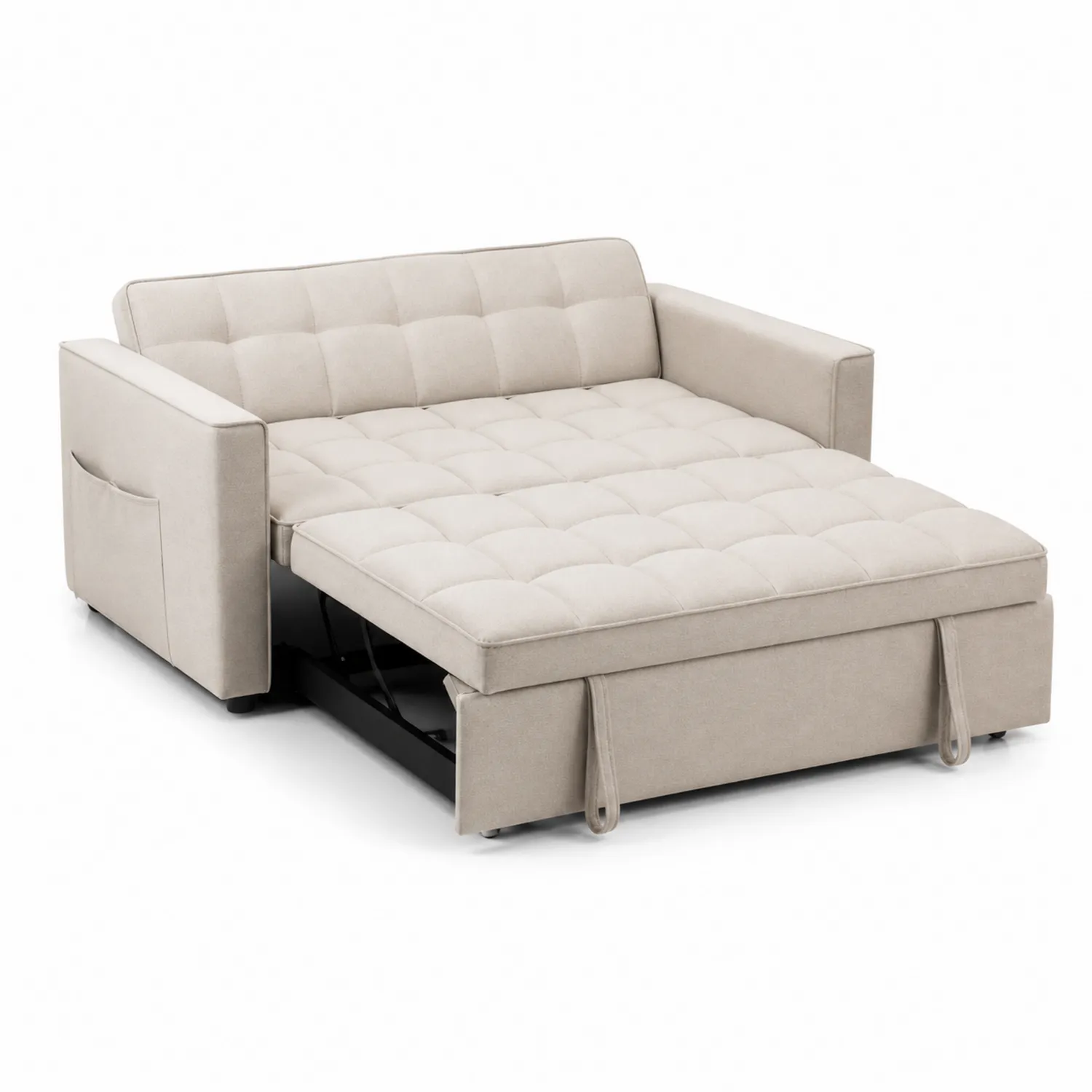 Rozkładana sofa z tkaniny, Beżowa, 200x150x90 cm