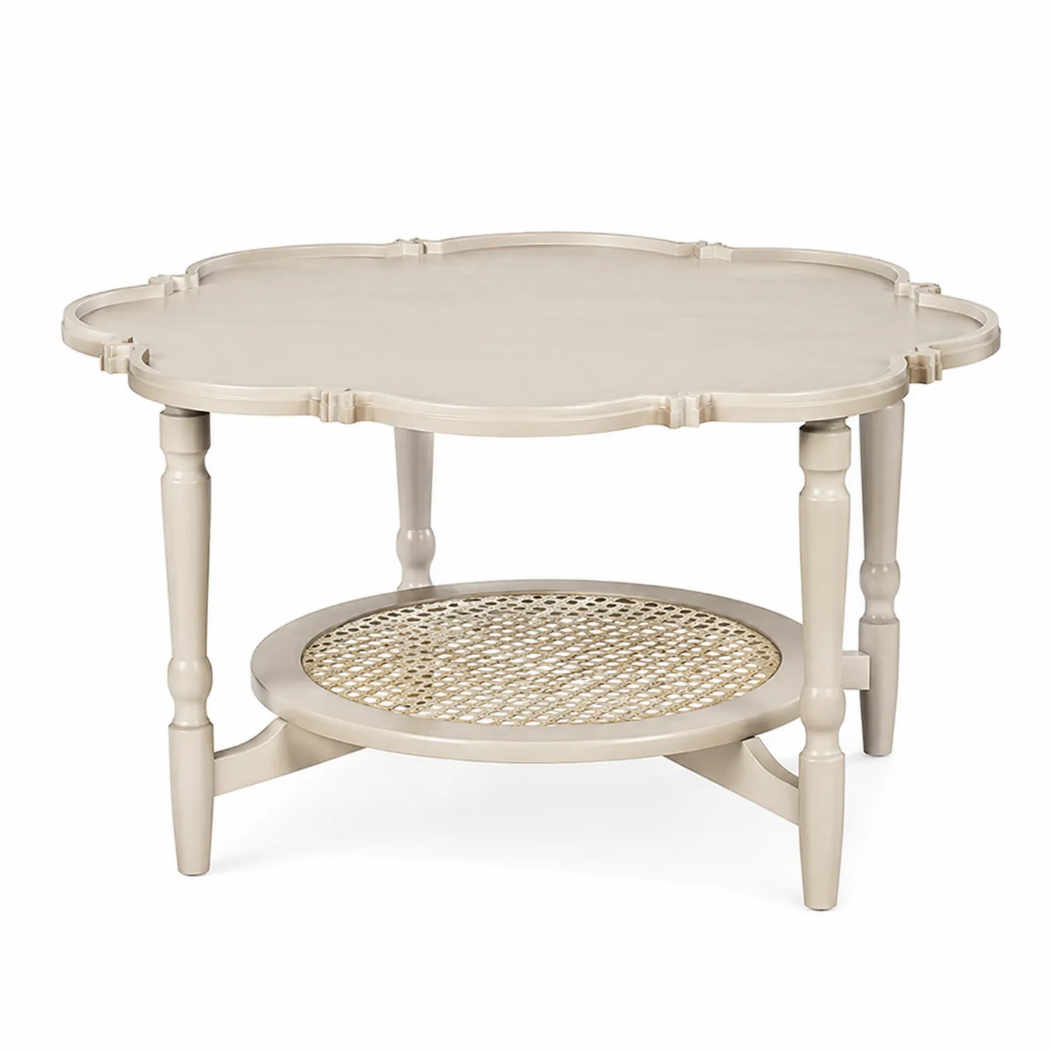 Stolik kawowy z drewna bukowego i rattanu 90x60x45 cm Kremowy