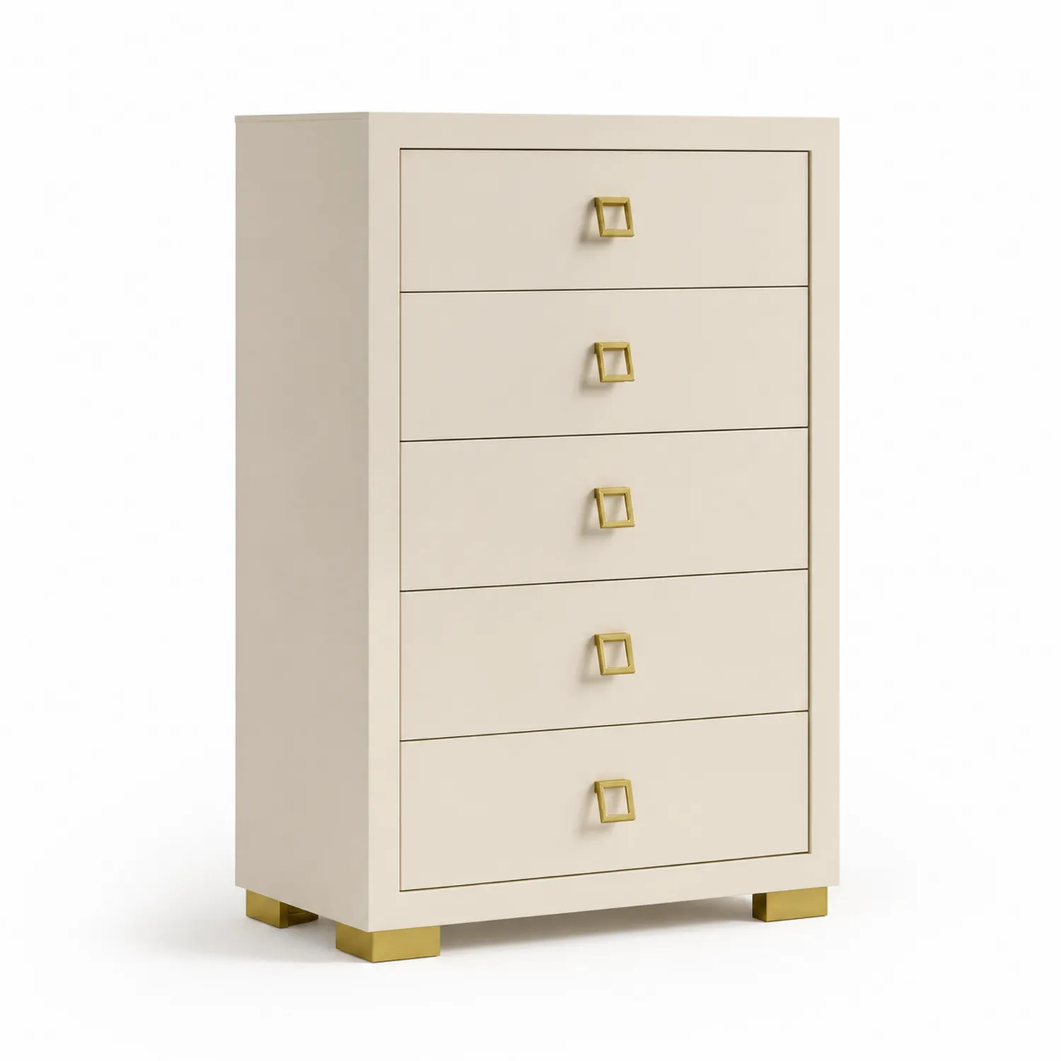 Kremowa komoda MDF z 5 szufladami i uchwytami z mosiądzu 120cm