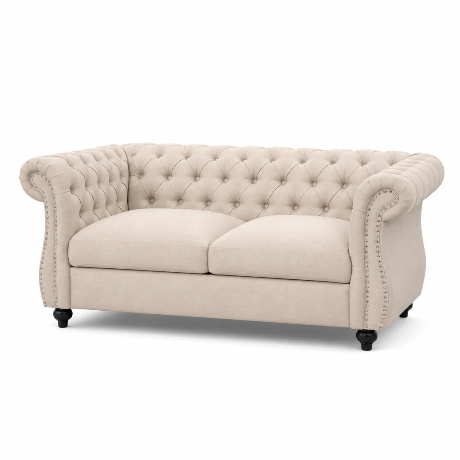 Sofa Chesterfield 2-osobowa tkanina poliestrowa beżowa