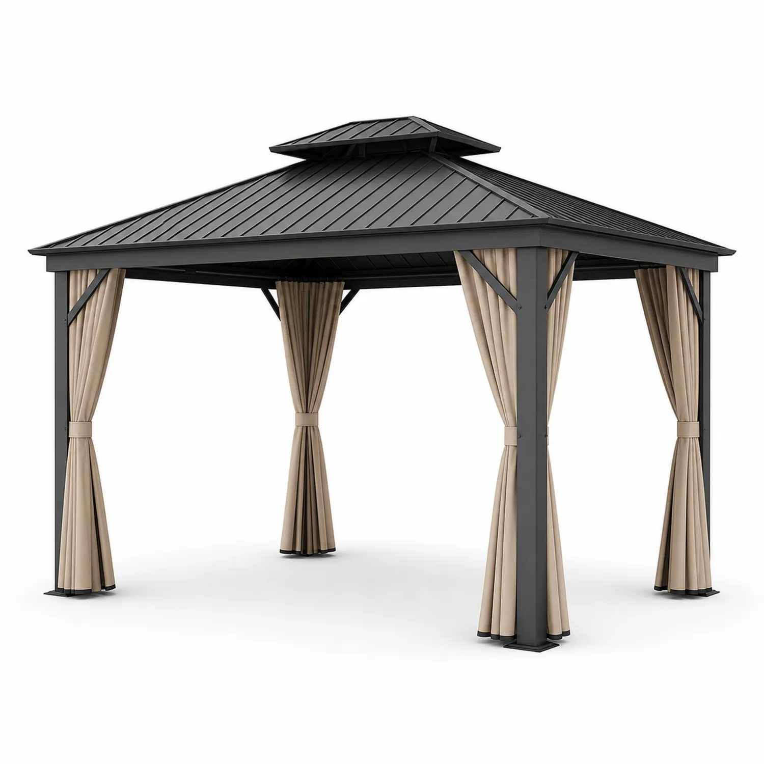 Pabellón de Jardín de Metal con Techo de Aluminio y Cortinas de Poliéster 3x3 m Beige