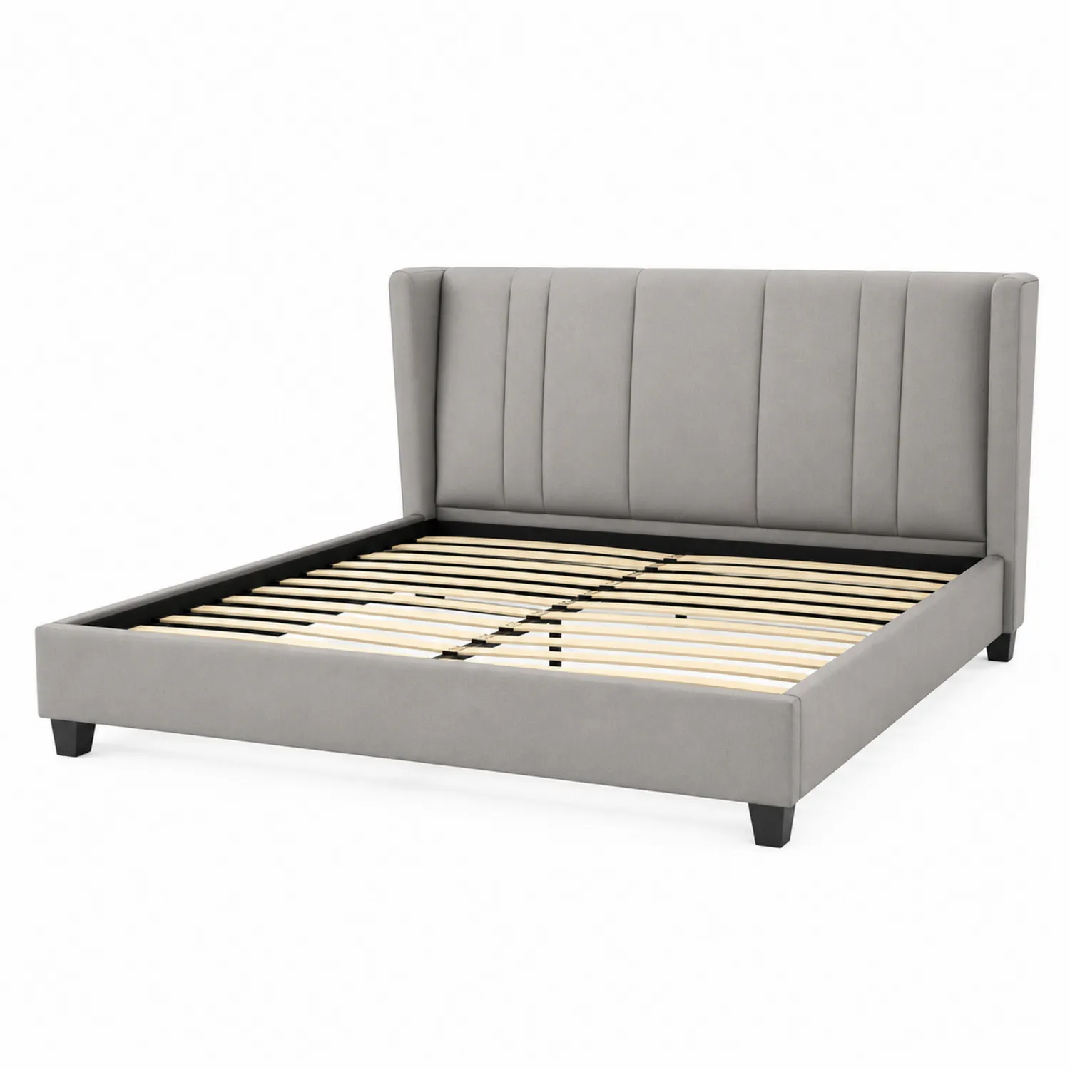 Cama doble de poliéster gris con cabecera alta 210x160 cm