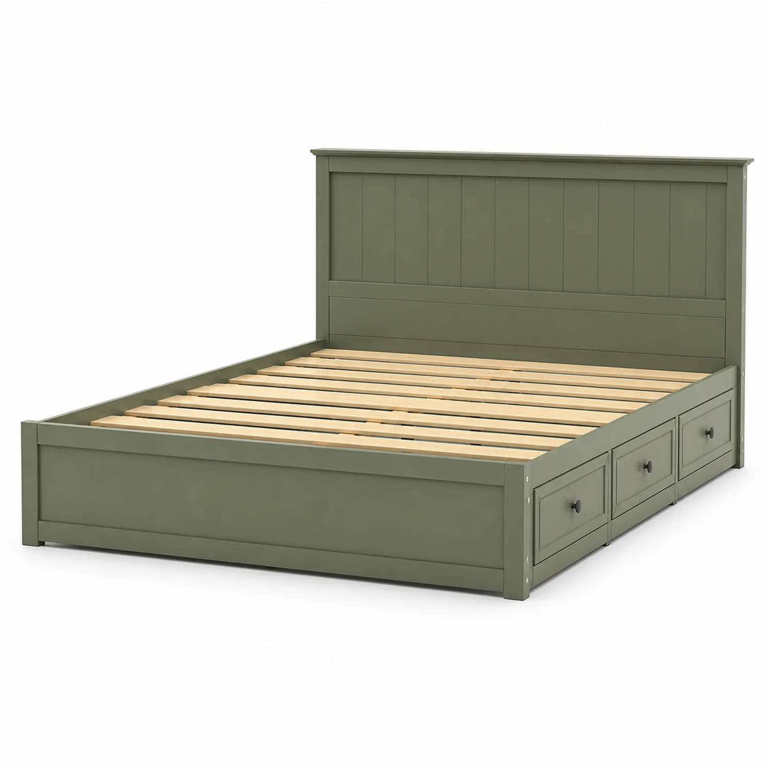 Cama de madera de pino con cajones verde 200x160 cm