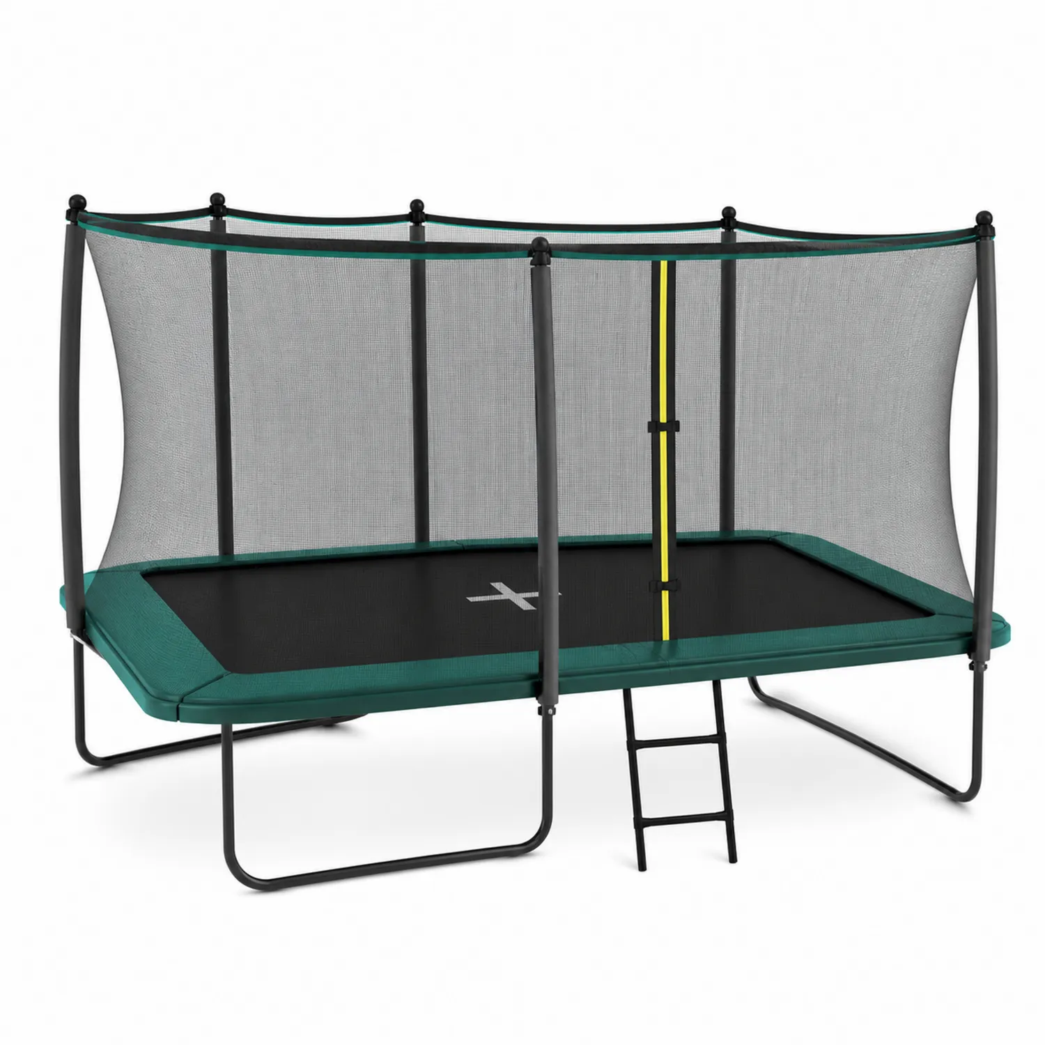 Trampolín Rectangular con Red de Seguridad y Escalera de Acero 300 x 200 cm Verde y Negro