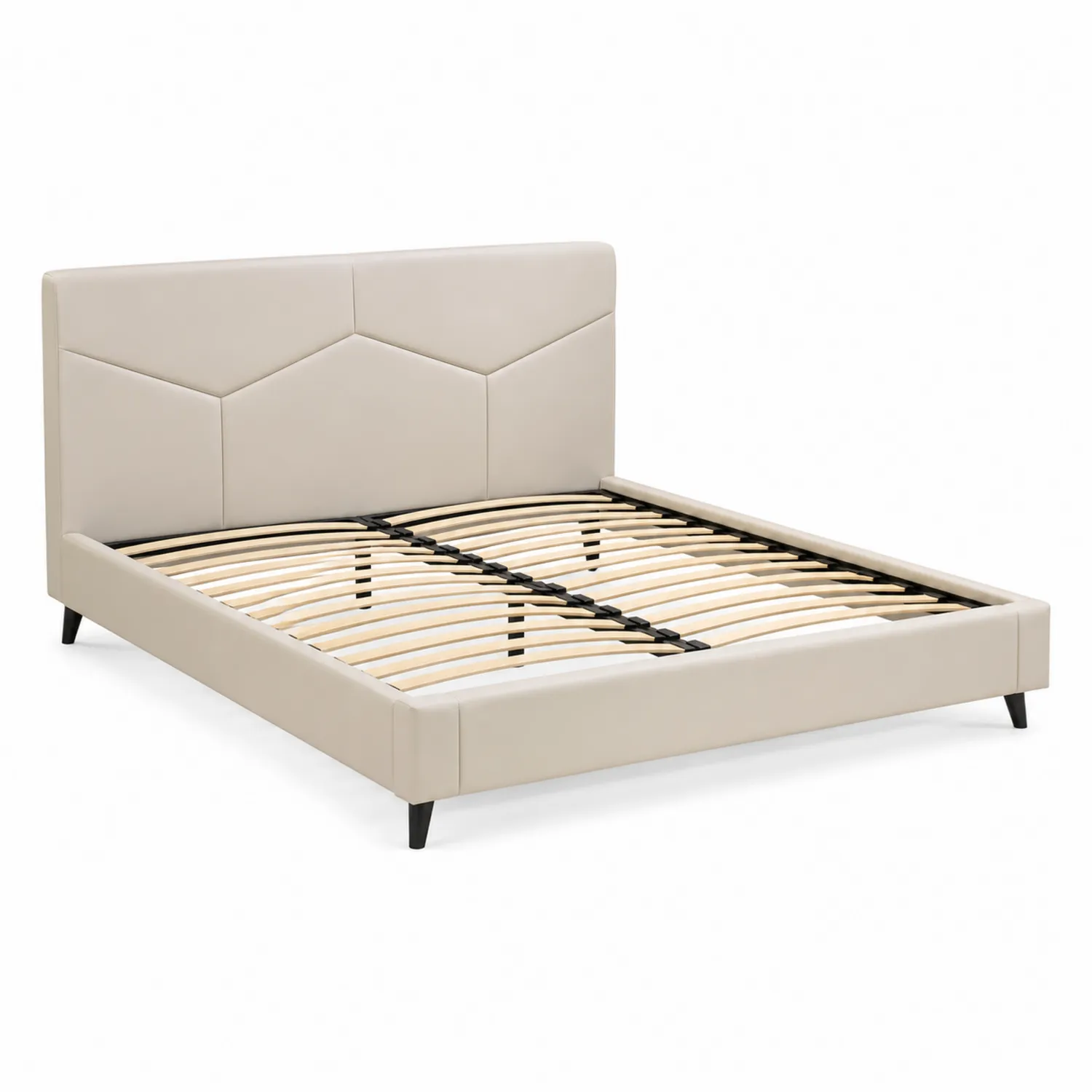 Cama doble de madera y metal con tapizado de cuero sintético Beige