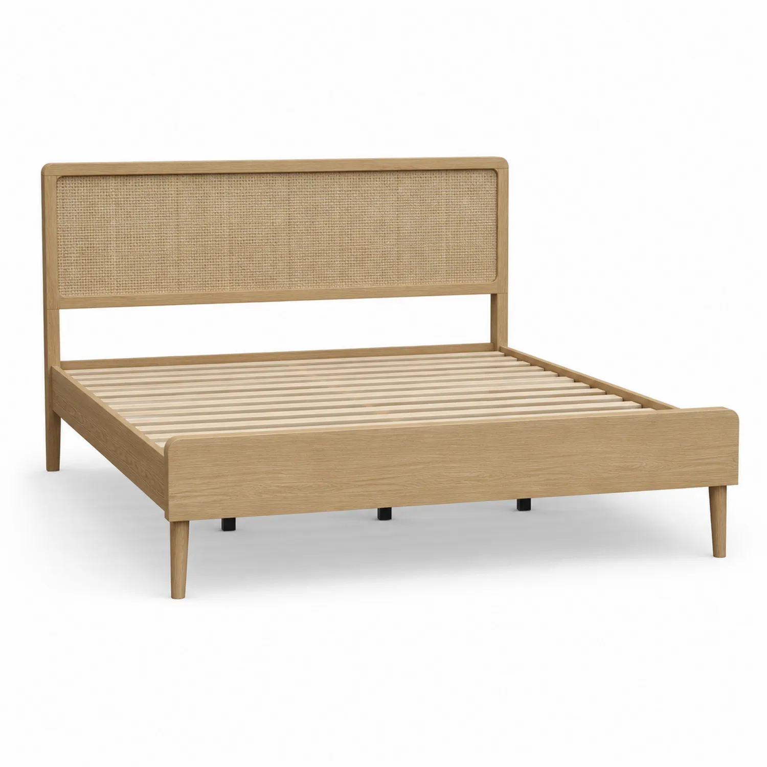 Cama de Madera de Roble con Cabecero de Ratán 200x160 cm
