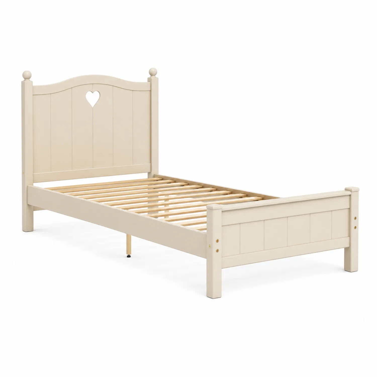 Cama individual de madera con diseño de corazón 200 cm x 90 cm Beige