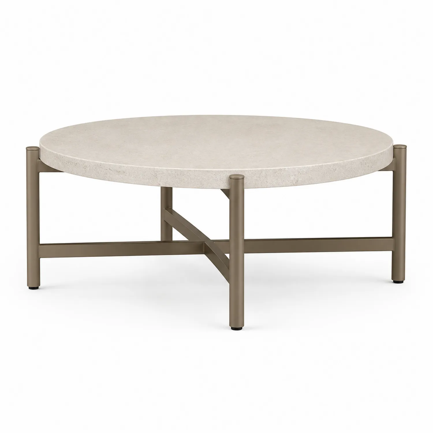 Mesa de centro redonda de piedra y metal 90 cm Beige