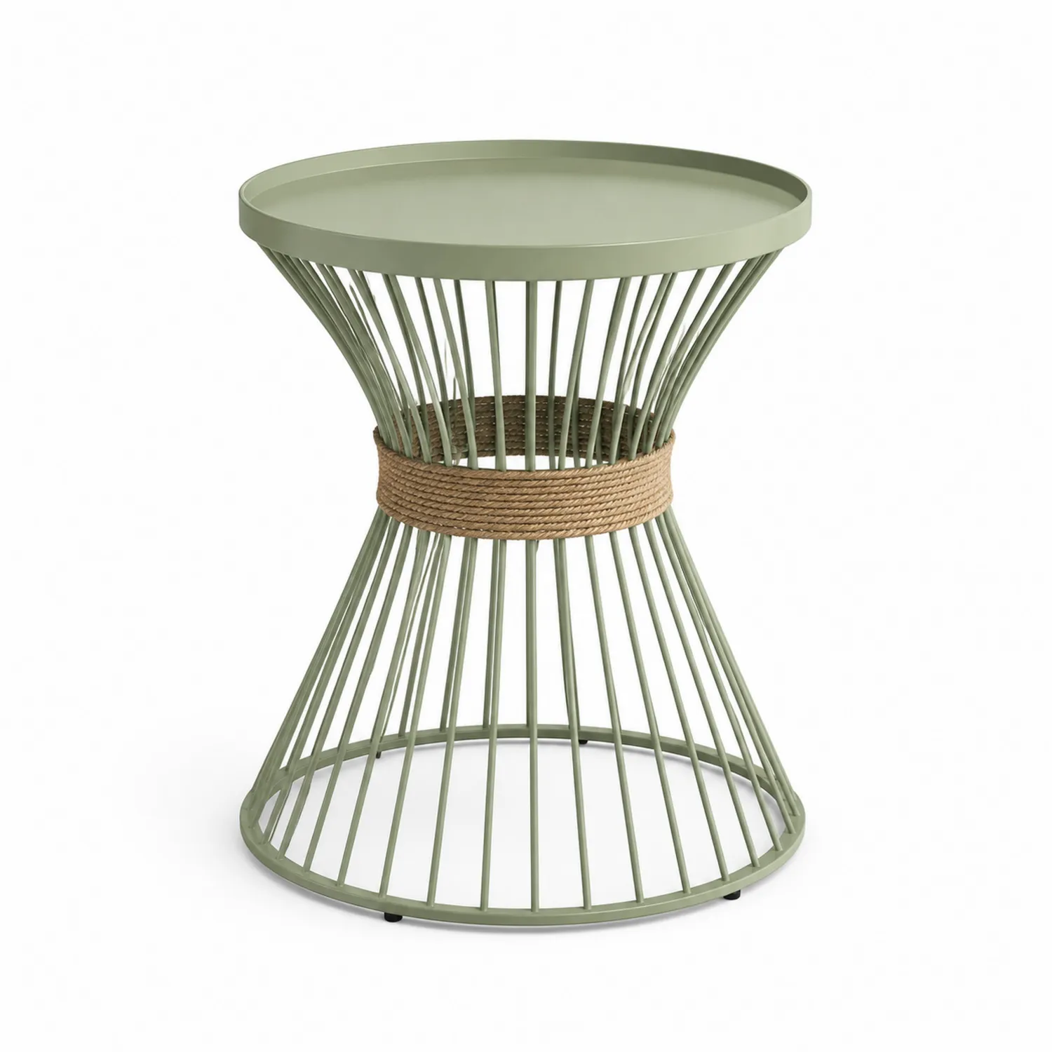 Mesa auxiliar de metal verde con cuerda de yute