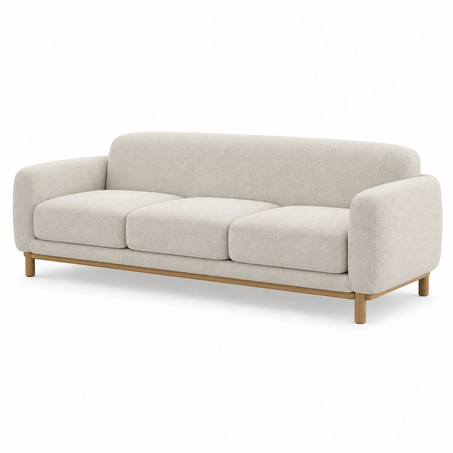 Sofá de Tres Plazas en Tela Beige con Estructura de Madera