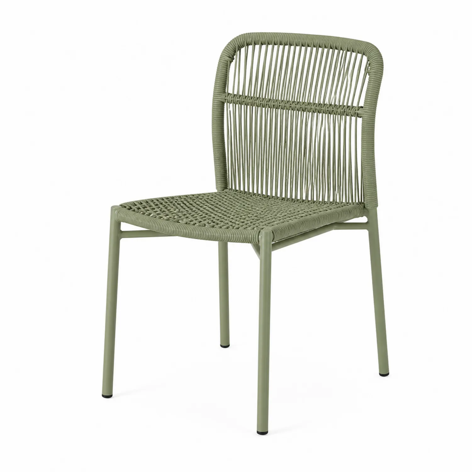 Silla de metal y cuerda trenzada verde para exterior