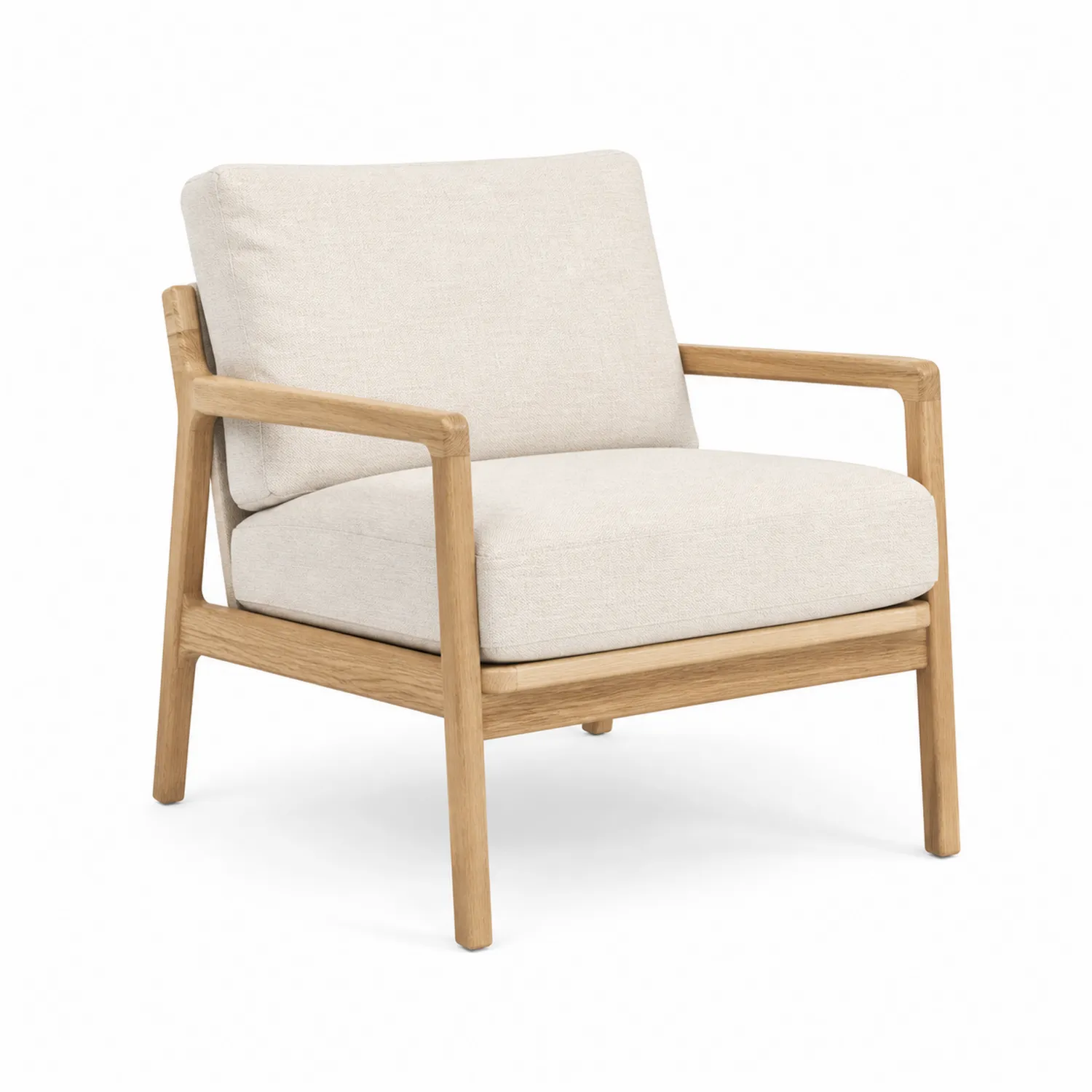 Silla de Roble con Cojines de Tela Beige