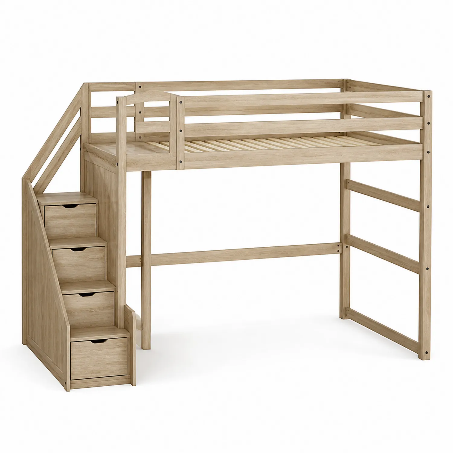 Cama Alta con Escalera y Almacenamiento de Madera 200x90x125 cm