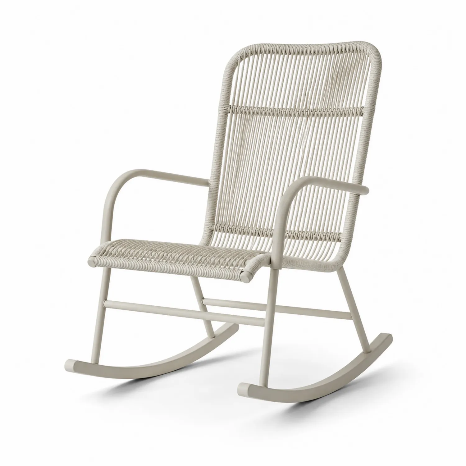 Mecedora de Metal y Cuerda Blanca Crema 90x65x100 cm