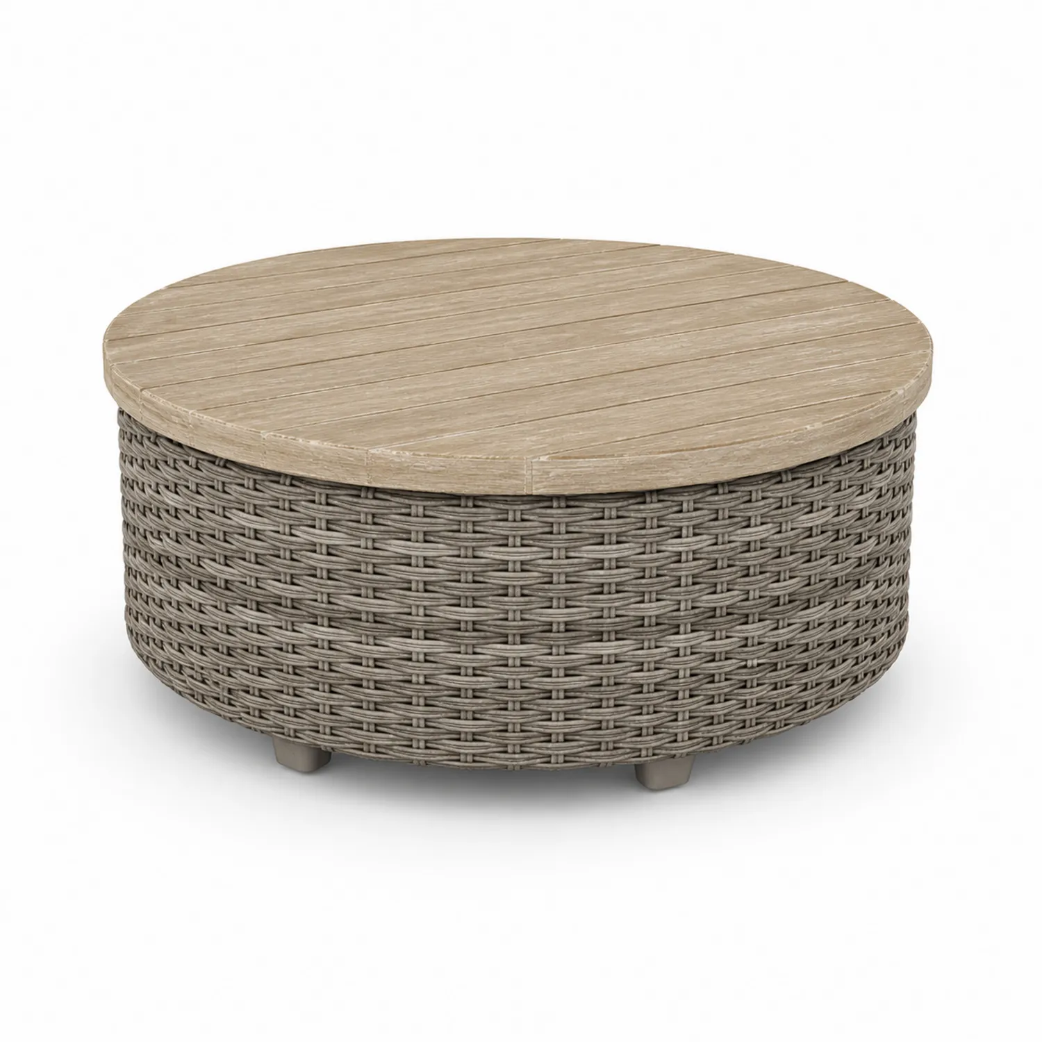 Mesa de centro redonda de mimbre y madera 80cm Marrón
