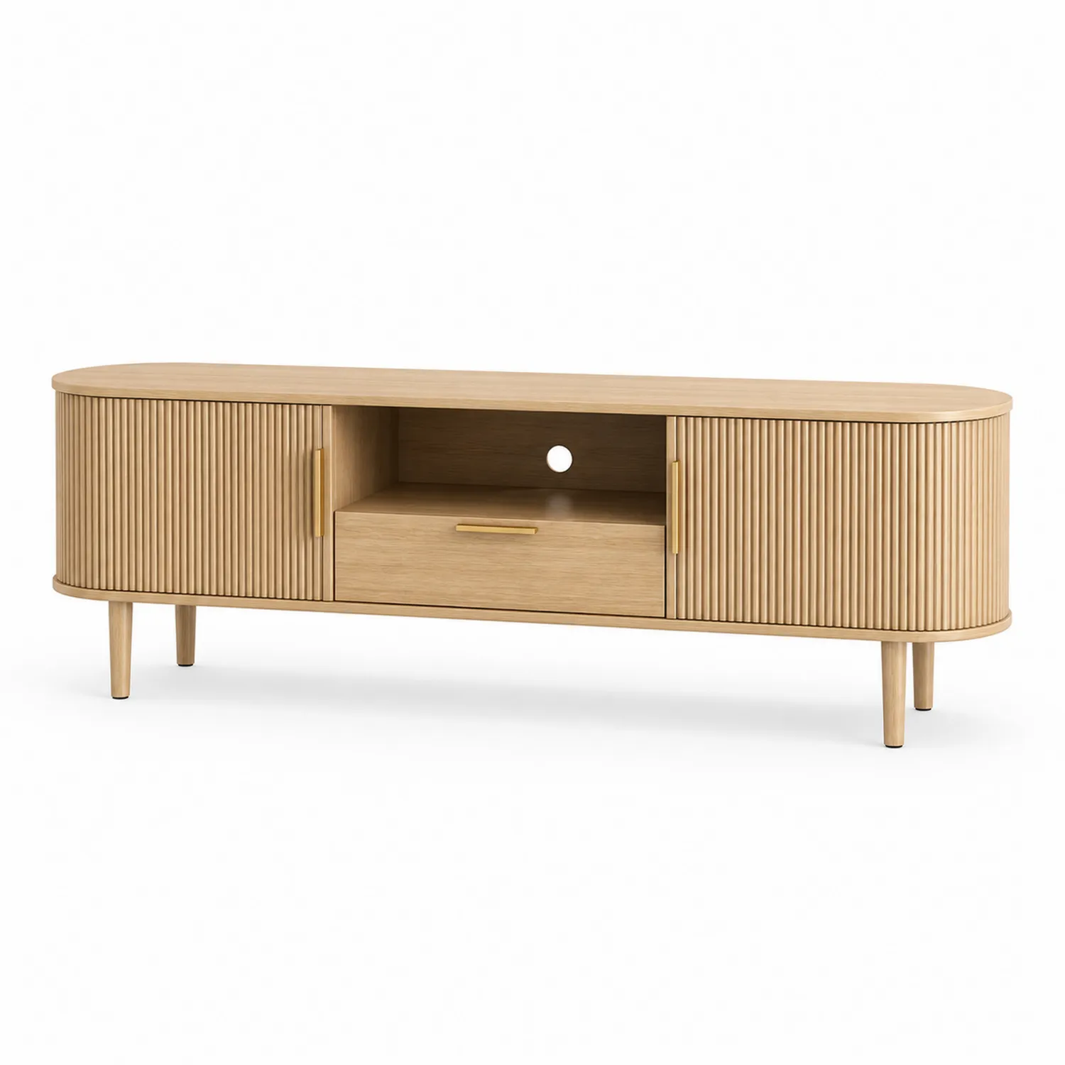 Mueble de TV de Madera de Roble con Puertas y Cajón