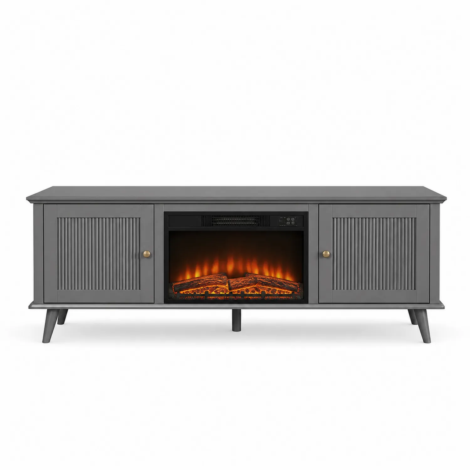 Mueble de TV con Chimenea Eléctrica MDF Gris