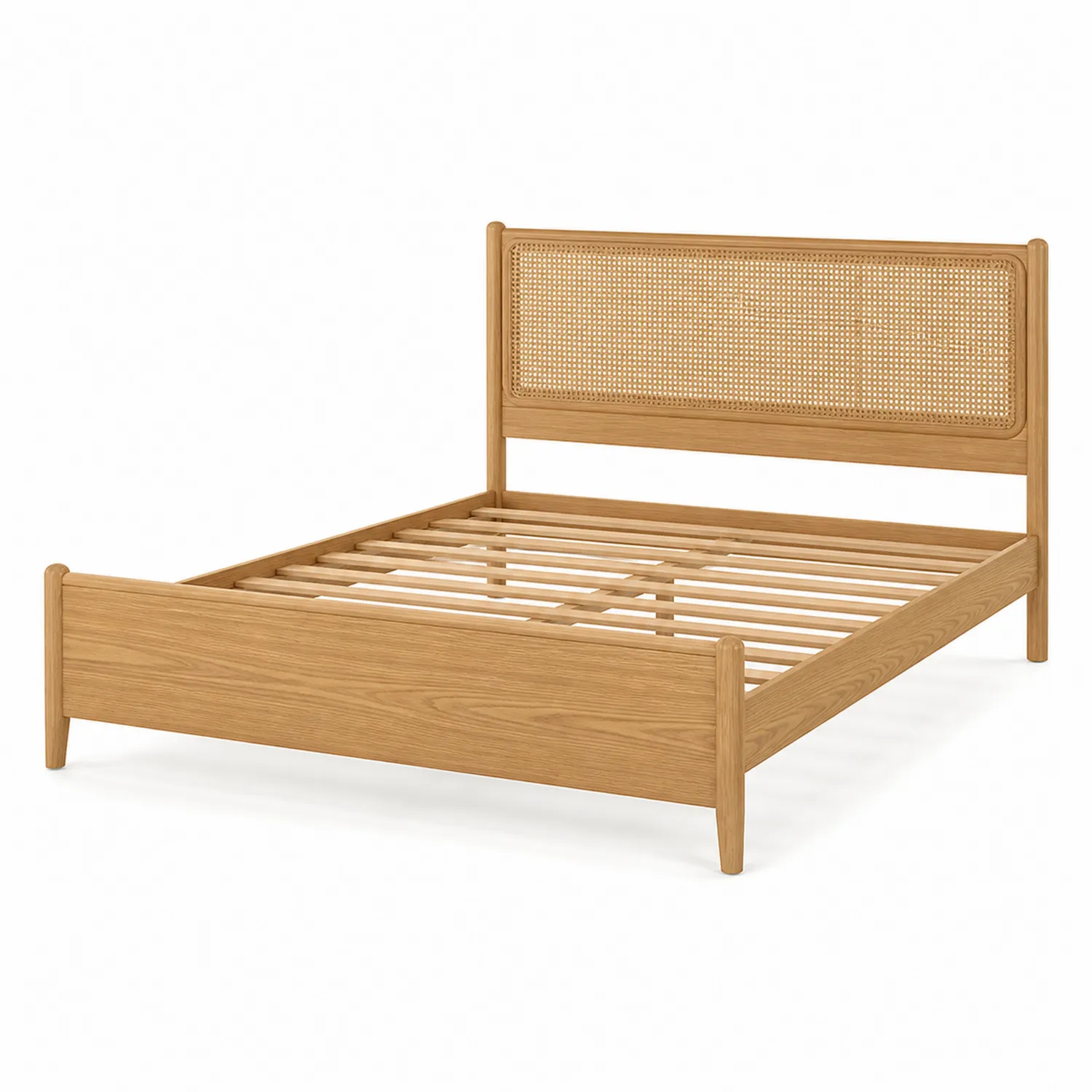 Cama doble de madera con cabecero de rejilla de roble 200x160 cm
