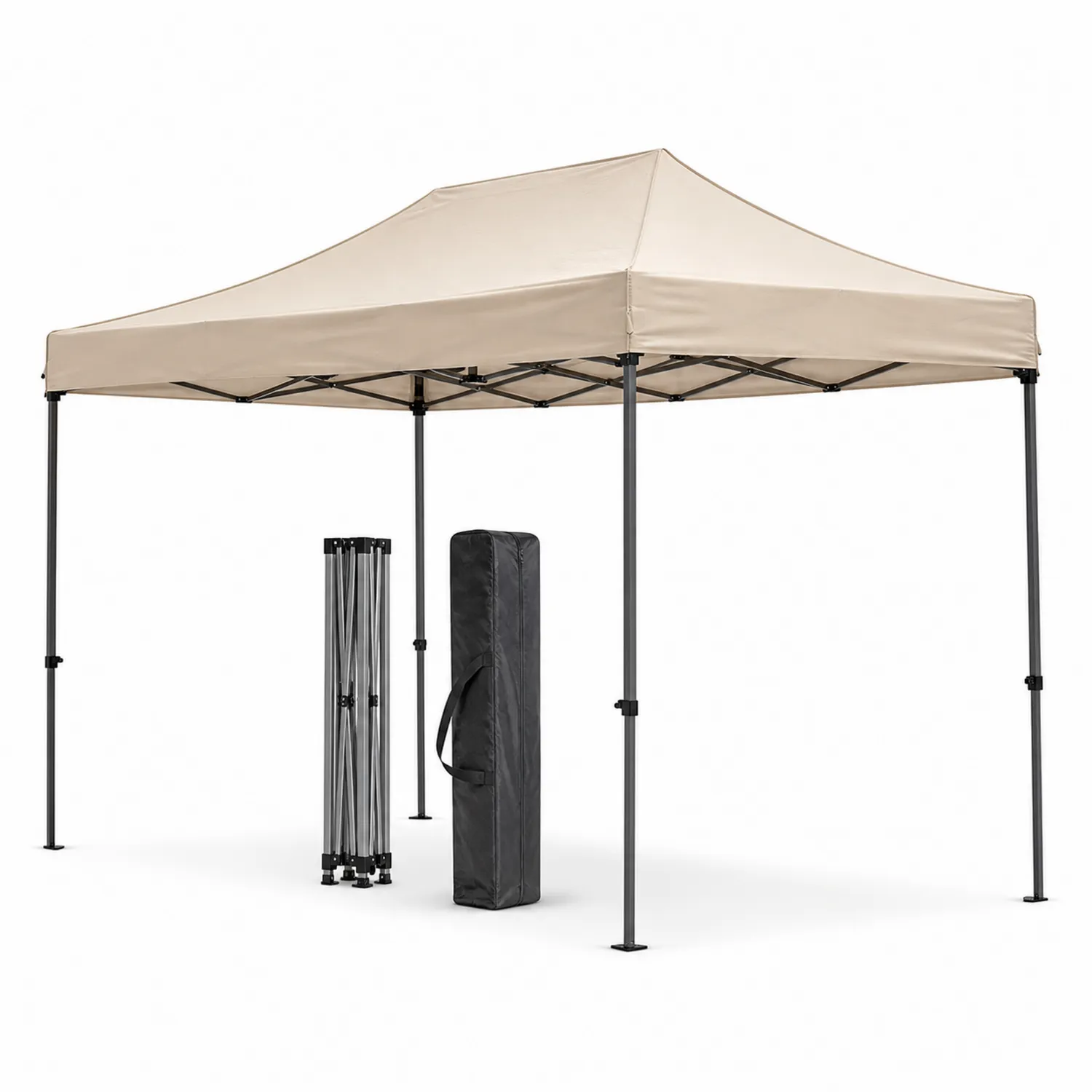 Carpa Plegable de 3x3 m con Estructura de Acero y Techo de Poliéster Beige