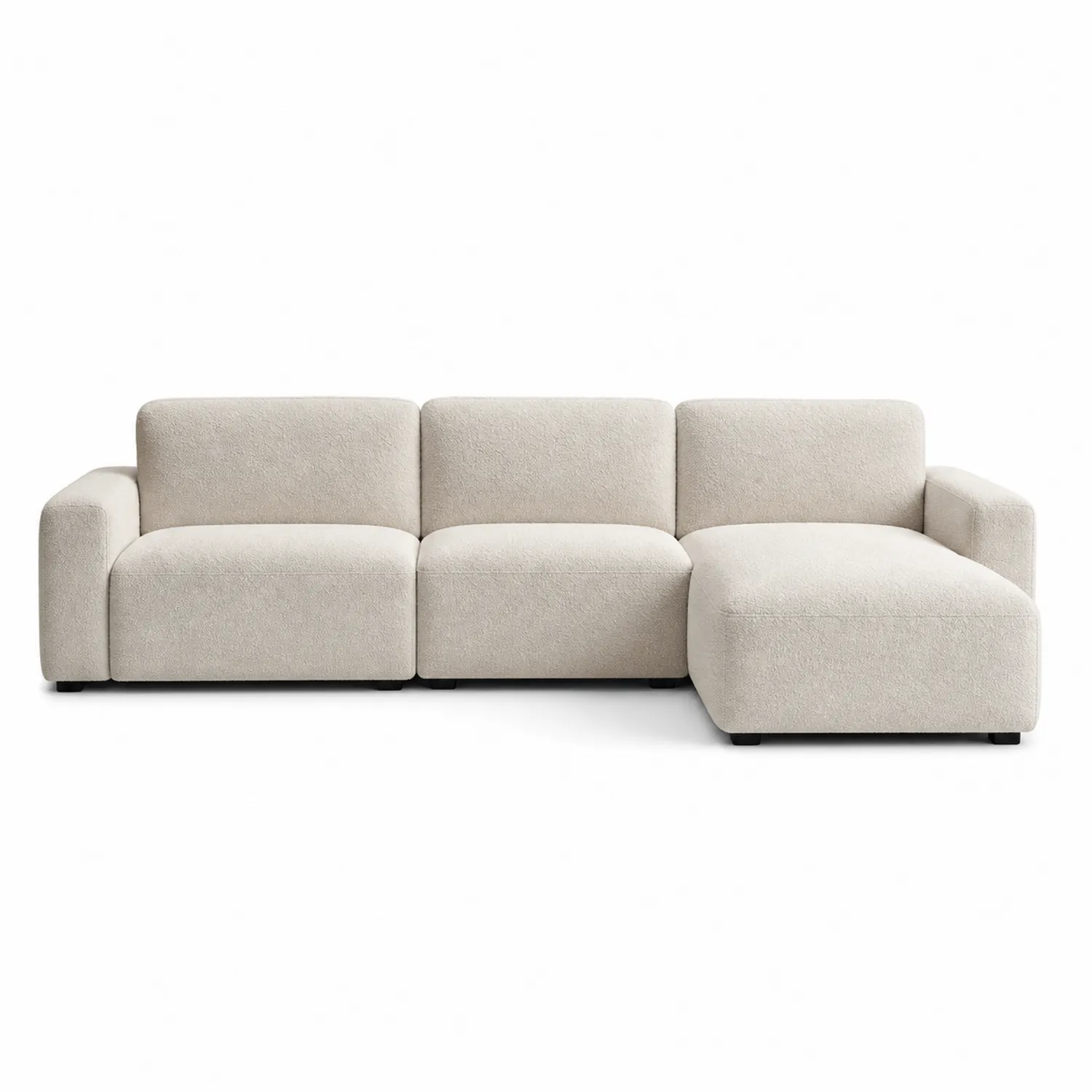 Sofá seccional en L de tela bouclé beige