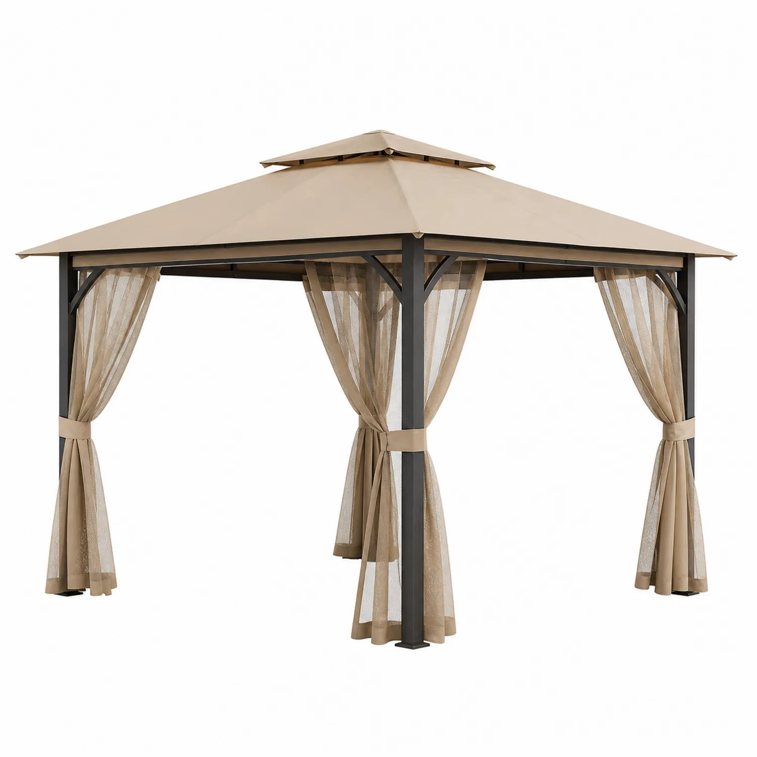 Pérgola de Aluminio 3x3 m con Techo y Cortinas Beige