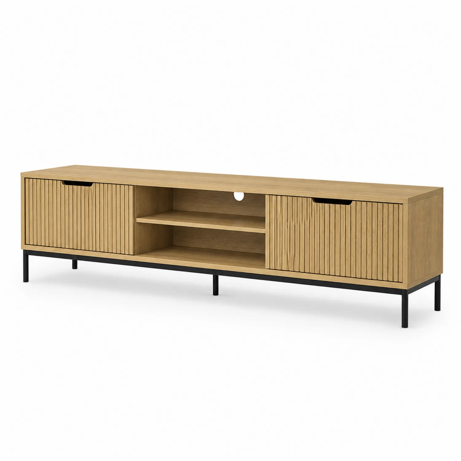Mueble de televisión de madera de roble con base de metal 180 cm