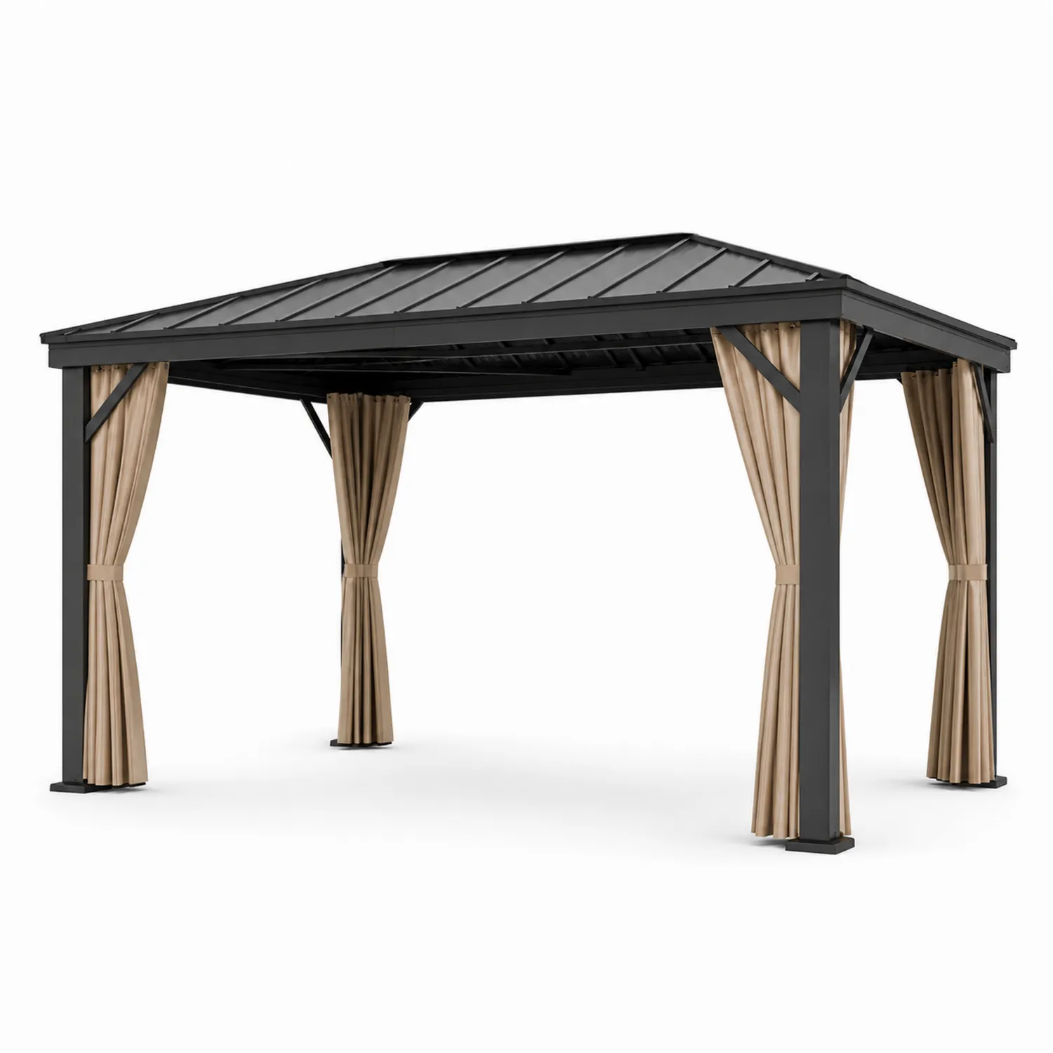 Pabellón de Jardín de Aluminio con Techo de Acero Negro/Beige