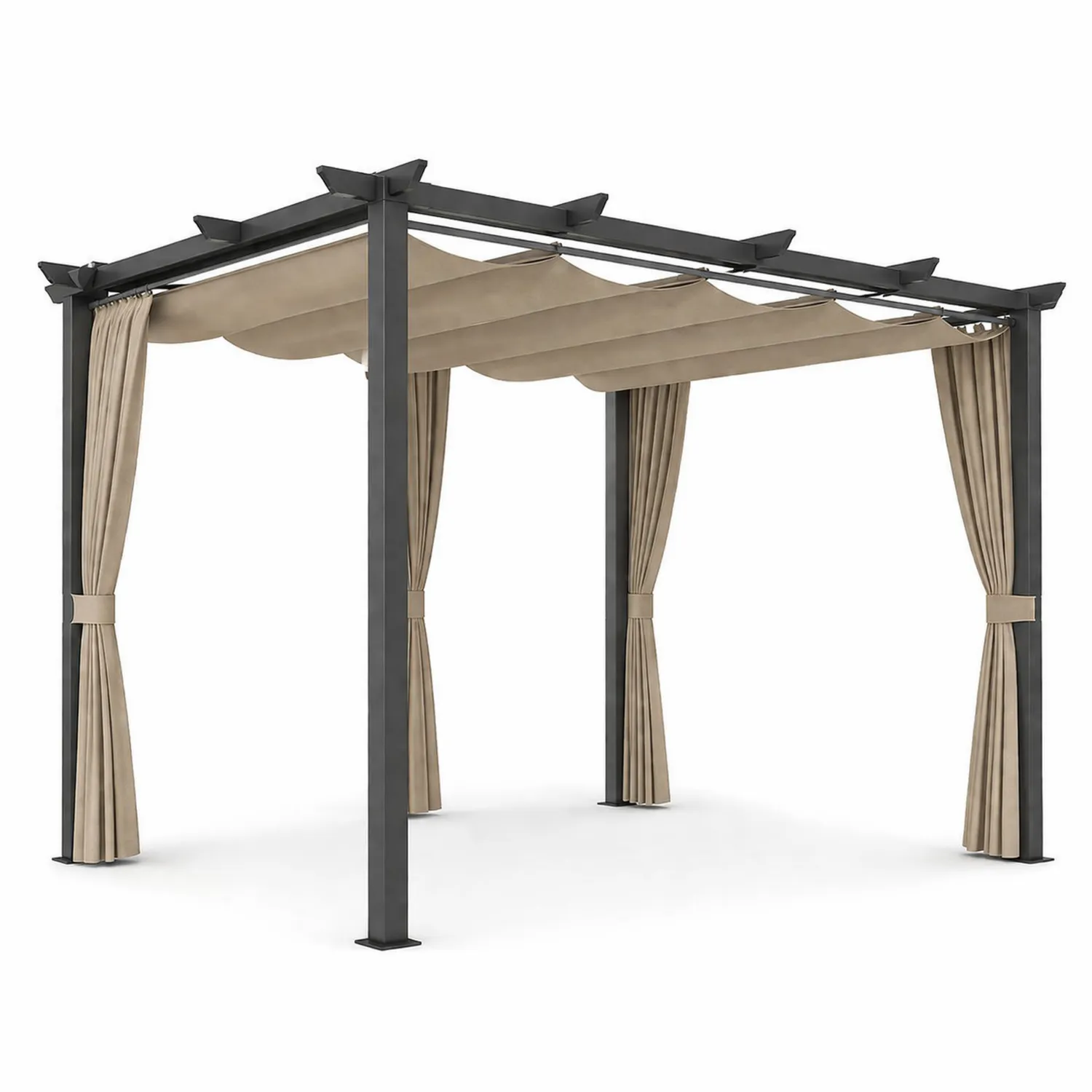 Pérgola de Aluminio con Cortinas de Poliéster Beige 3x3 m