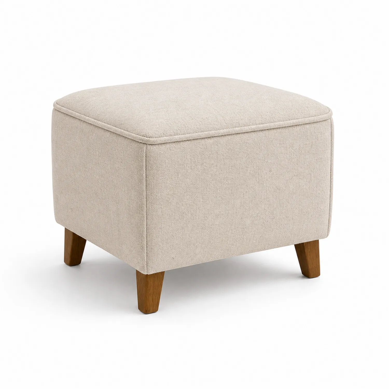 Reposapiés cuadrado de tela beige con patas de madera