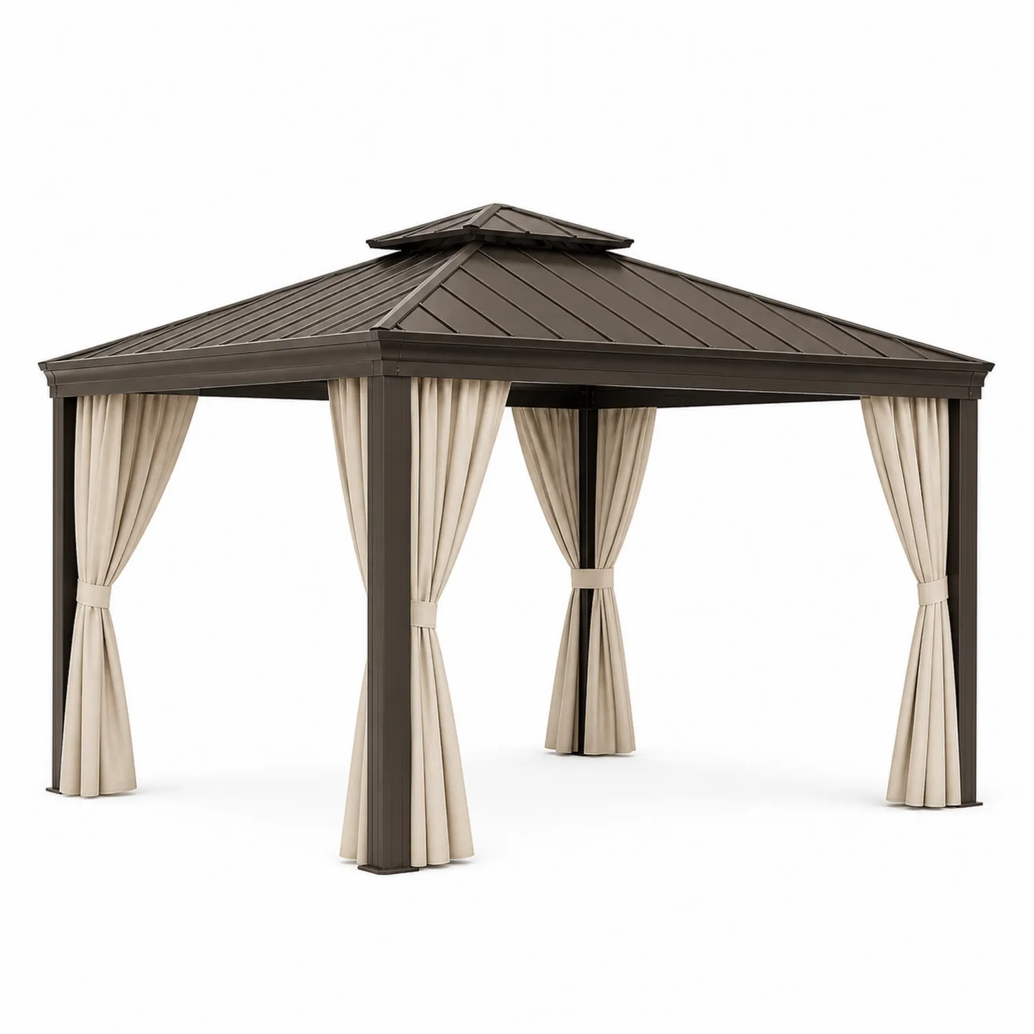 Pérgola de Aluminio con Techo Metálico y Cortinas de Poliéster 300x400 cm
