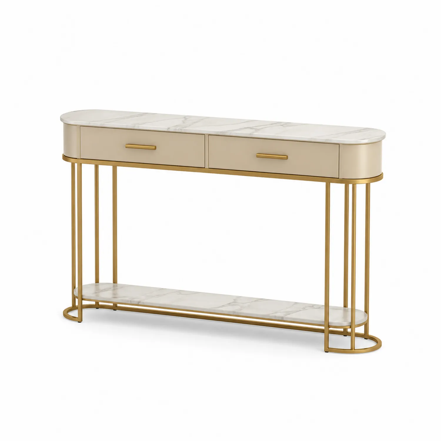Mesa Consola de Mármol y Metal Beige/Blanco