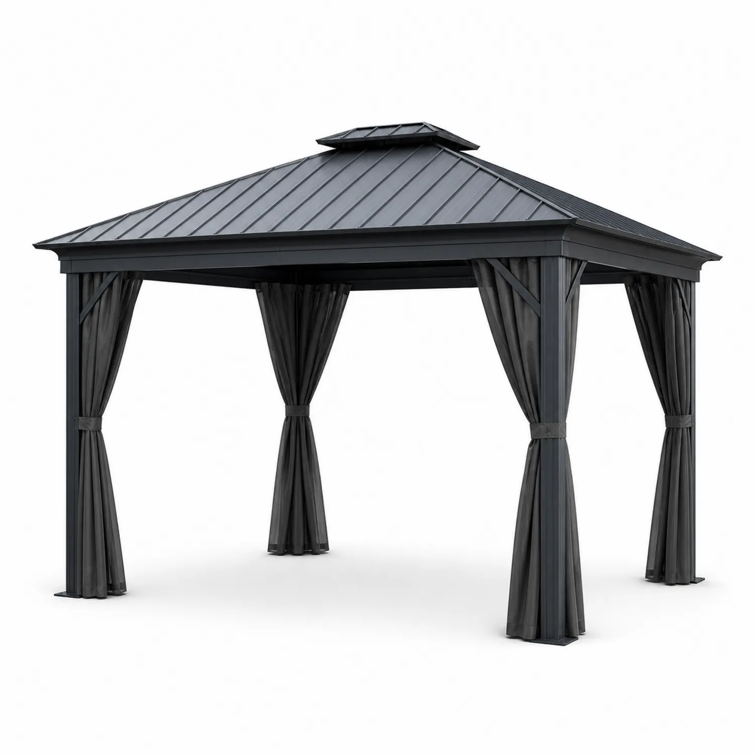 Pérgola de Aluminio 3x4m con Techo de Acero y Cortinas