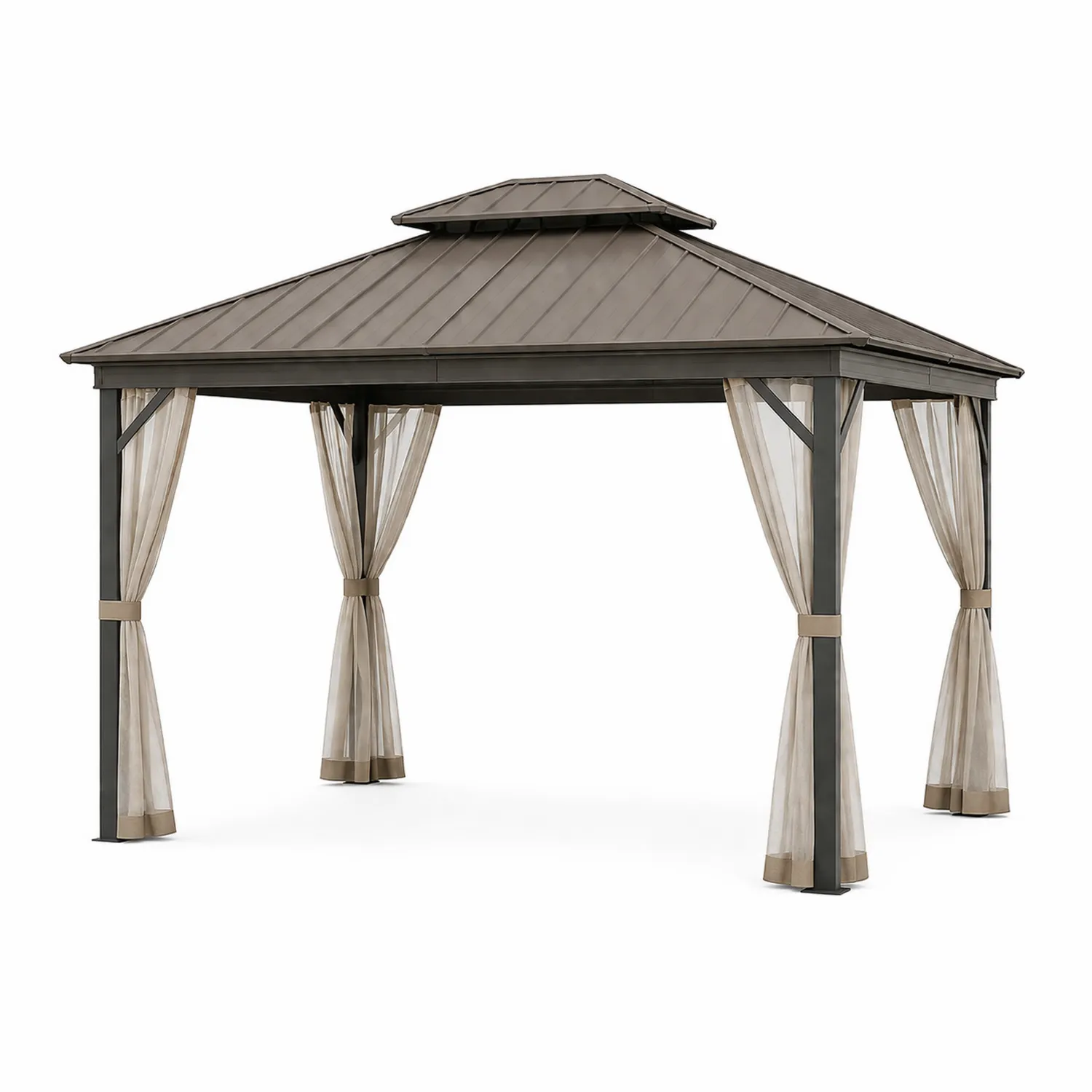 Pabellón de Jardín de Aluminio con Cortinas de Poliéster 360x360x288 cm Gris y Beige