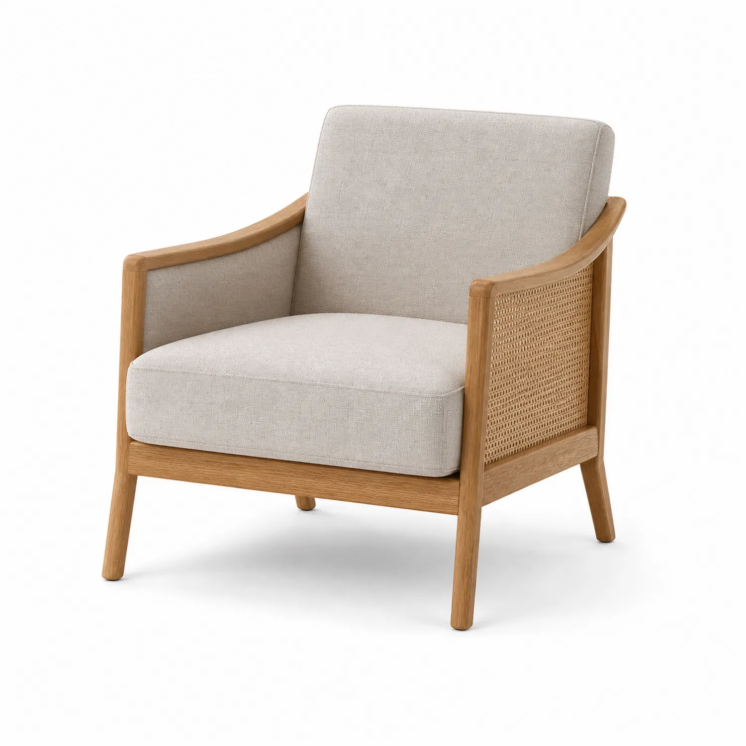 Sillón de Madera con Tela Beige y Ratán