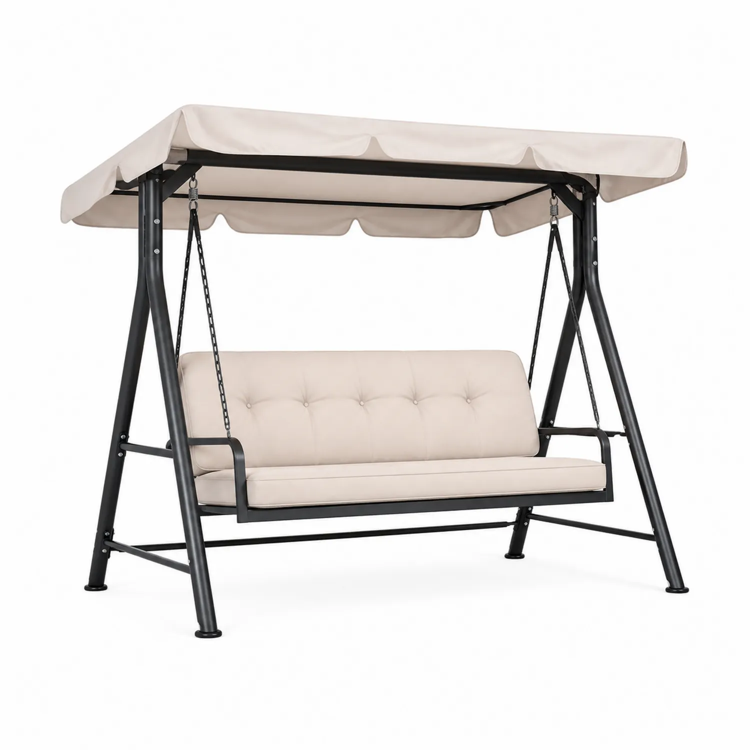 Columpio de Jardín de Metal con Asiento de 3 Plazas y Techo Ajustable Beige
