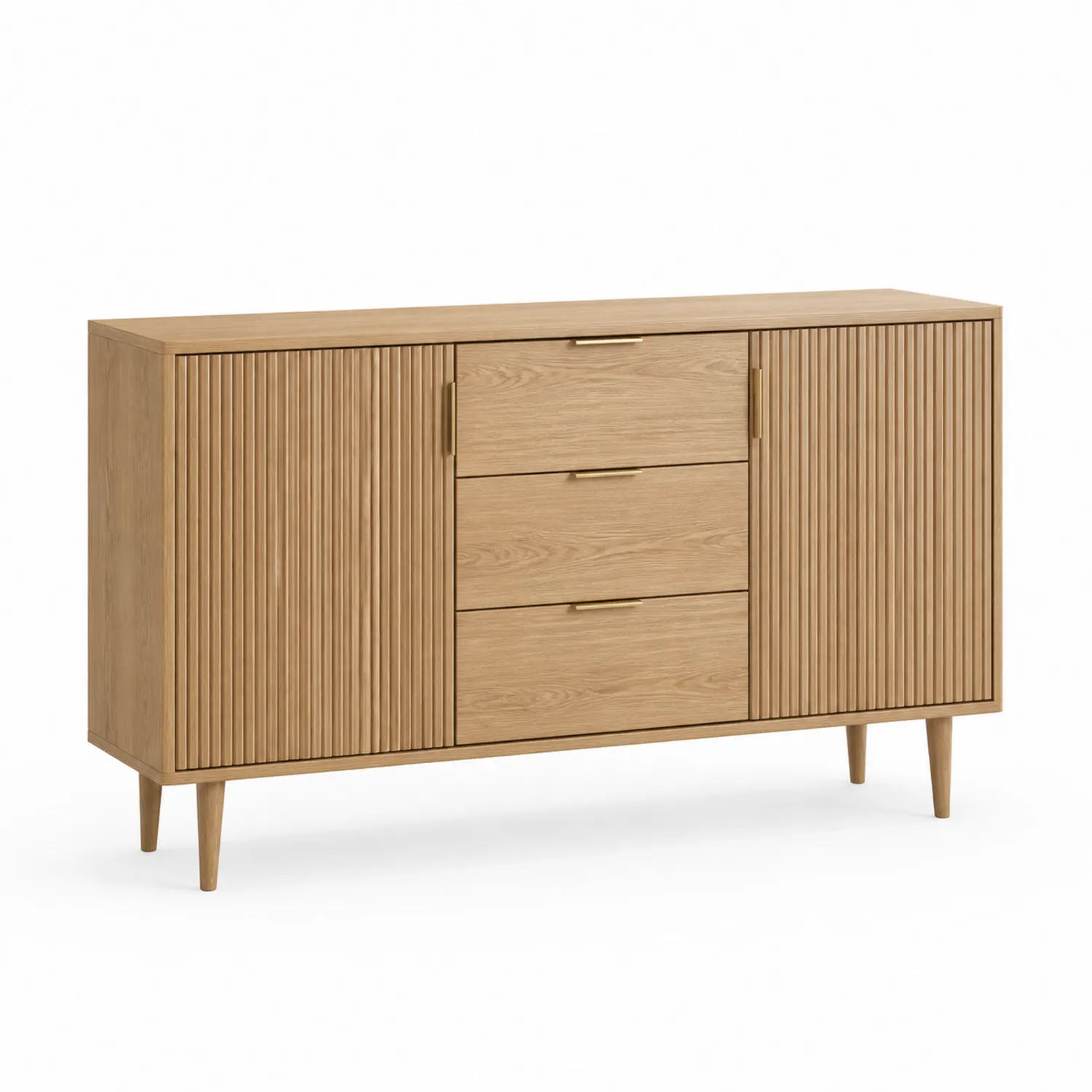 Aparador de madera de roble con puertas y cajones 160x75x40 cm