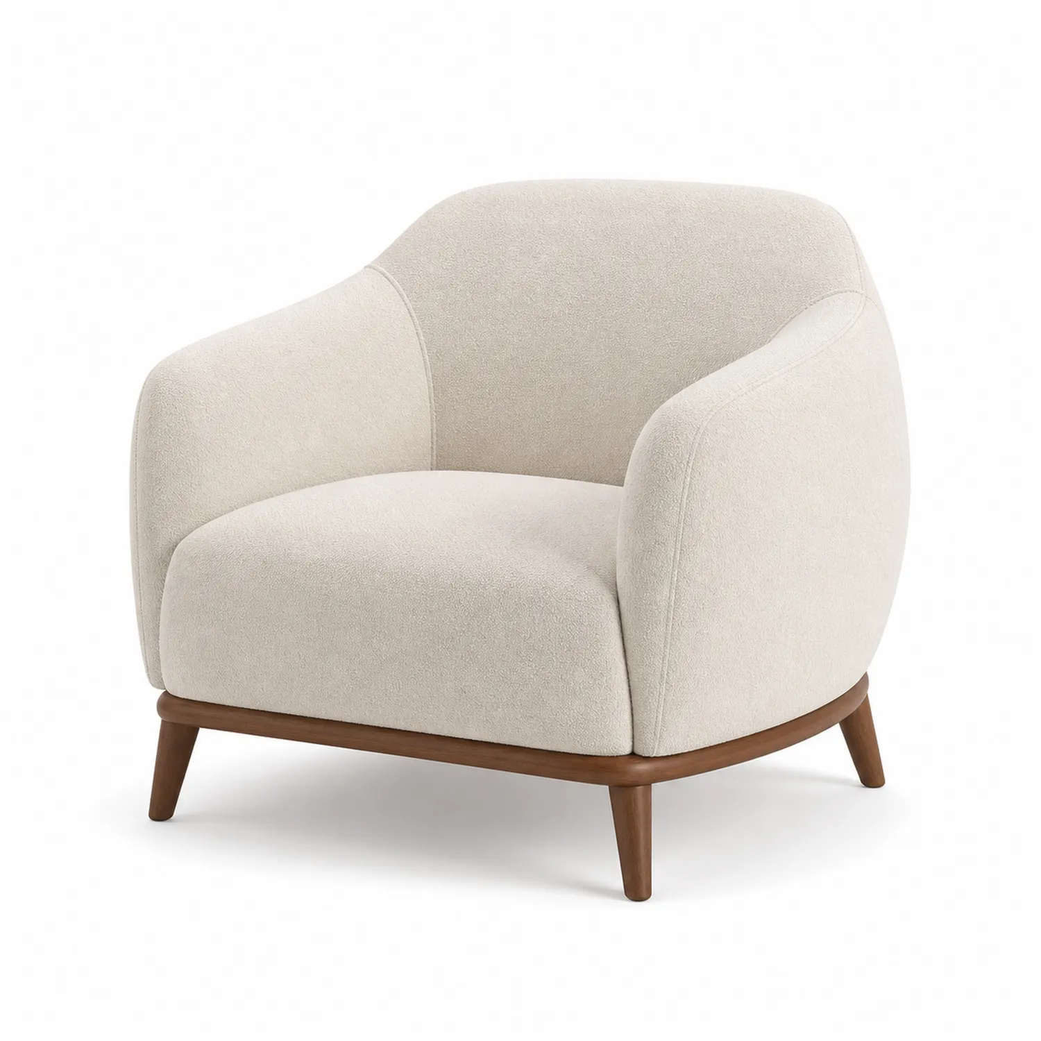 Sillón de Poliéster Beige con Base de Madera