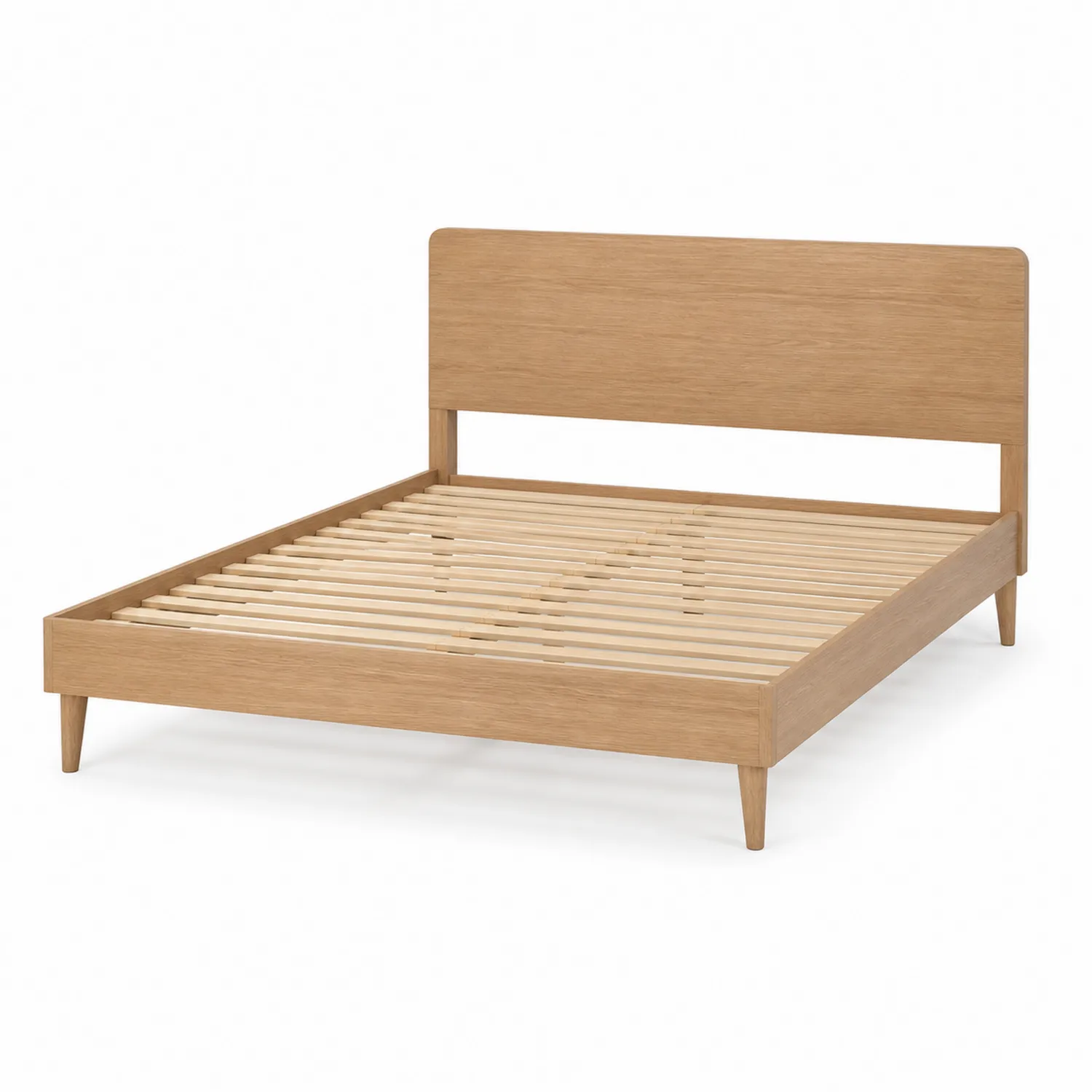 Cama doble de madera de roble