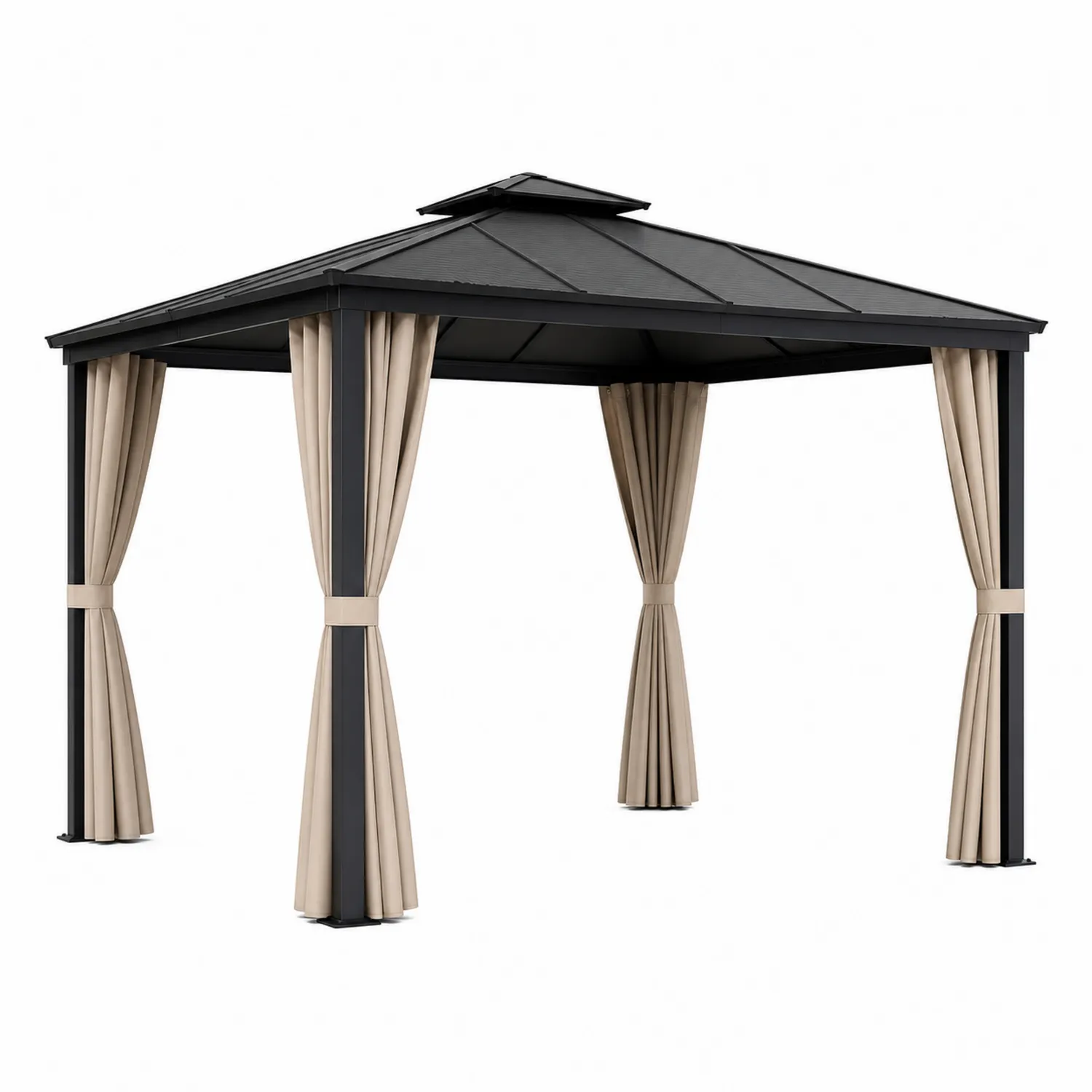 Pérgola de Aluminio 3x3 m con Techo de Policarbonato y Cortinas de Poliéster