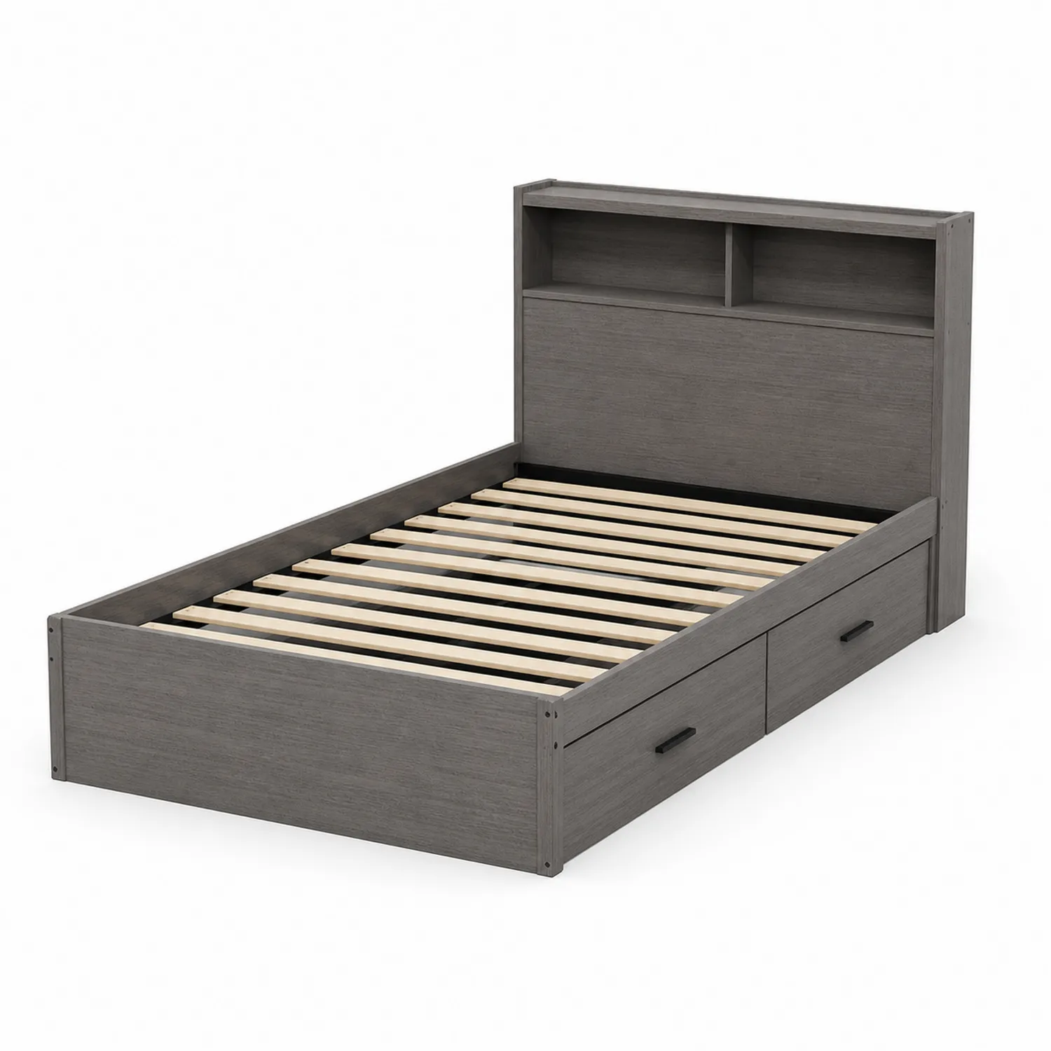 Cama individual de MDF gris con almacenaje 200x100 cm