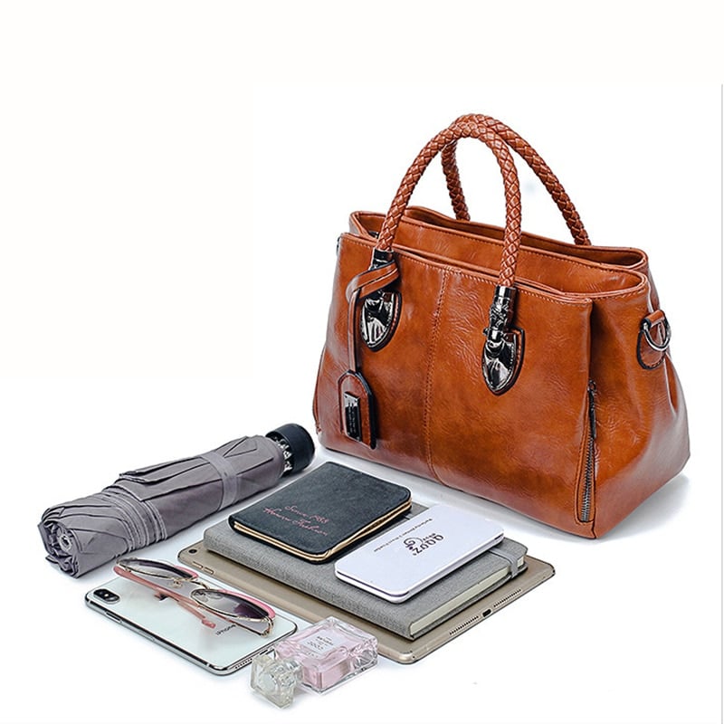 New Oil Wax Leather Handbags Boston Soft Leather Big Tote Bag