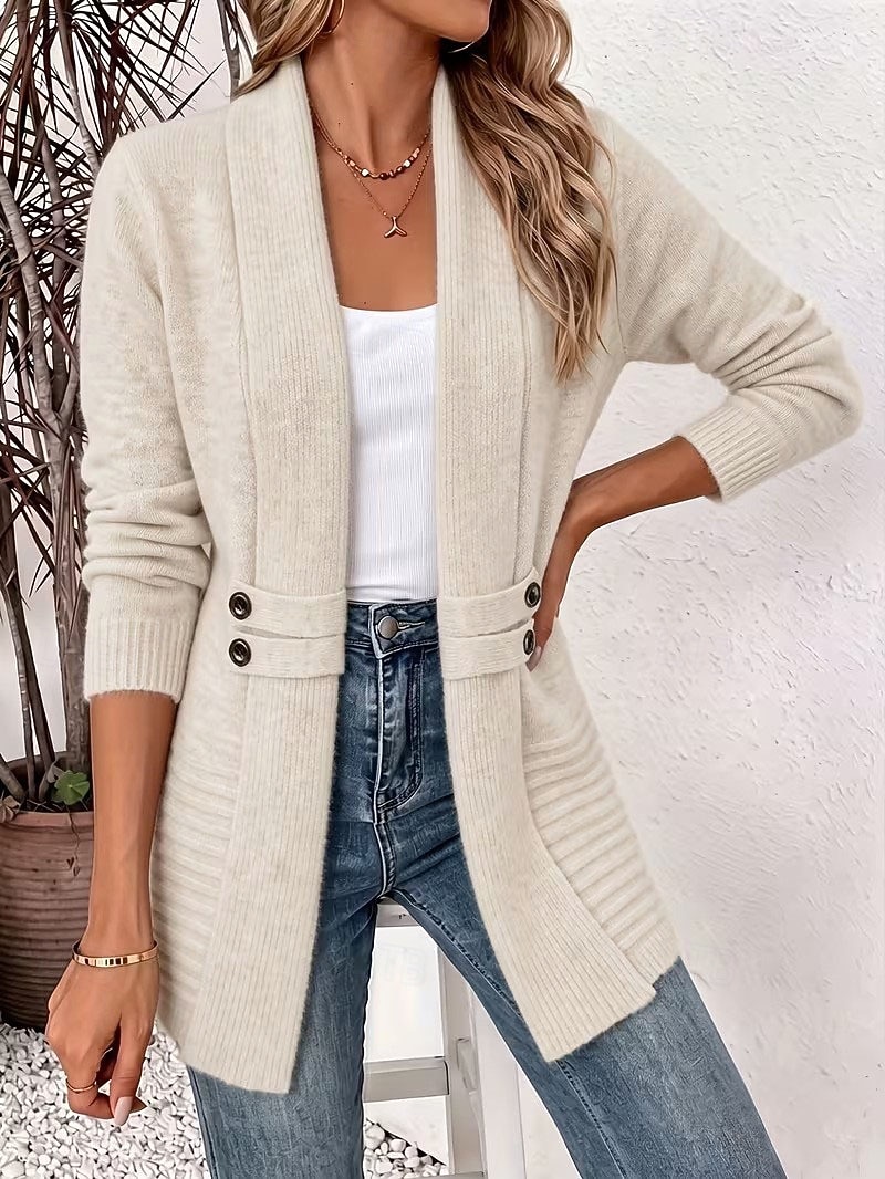 Women's Long Cardigan Knit Cardigan Streetwear Work Open Front Knitted Long Sleeve Long Tops Knit claret Coffee brown Fall Winter 2026 - &euro;24.83 &ndash;P8