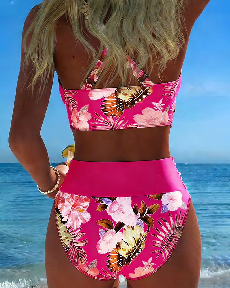 Floral Print Bikini in Contrasting Pattern