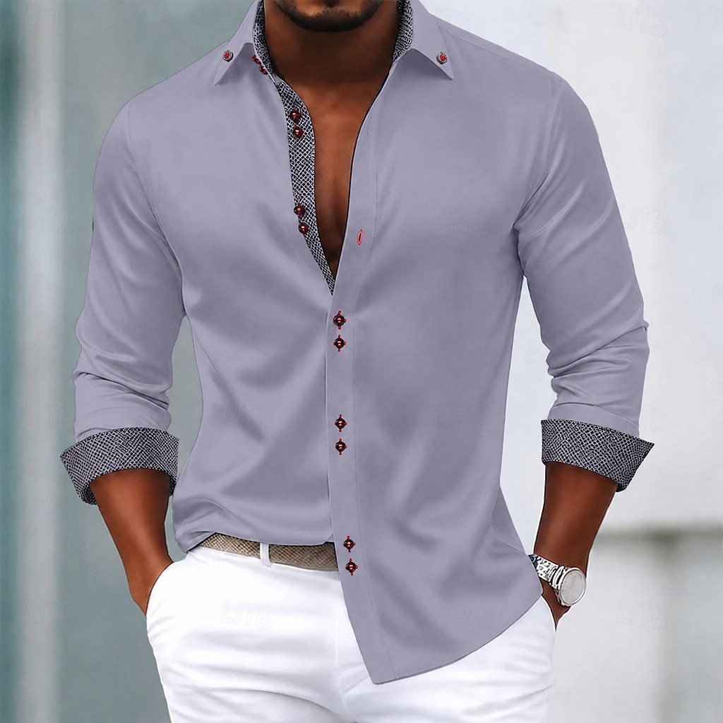 Men's Shirt Dress Shirt Non Iron Shirt Button Up Shirt Color Block Casual Daily Light Blue Black White Pink Long Sleeve Turndown All Seasons Clothing Apparel Patchwork 2026 - $31.99 –P1
