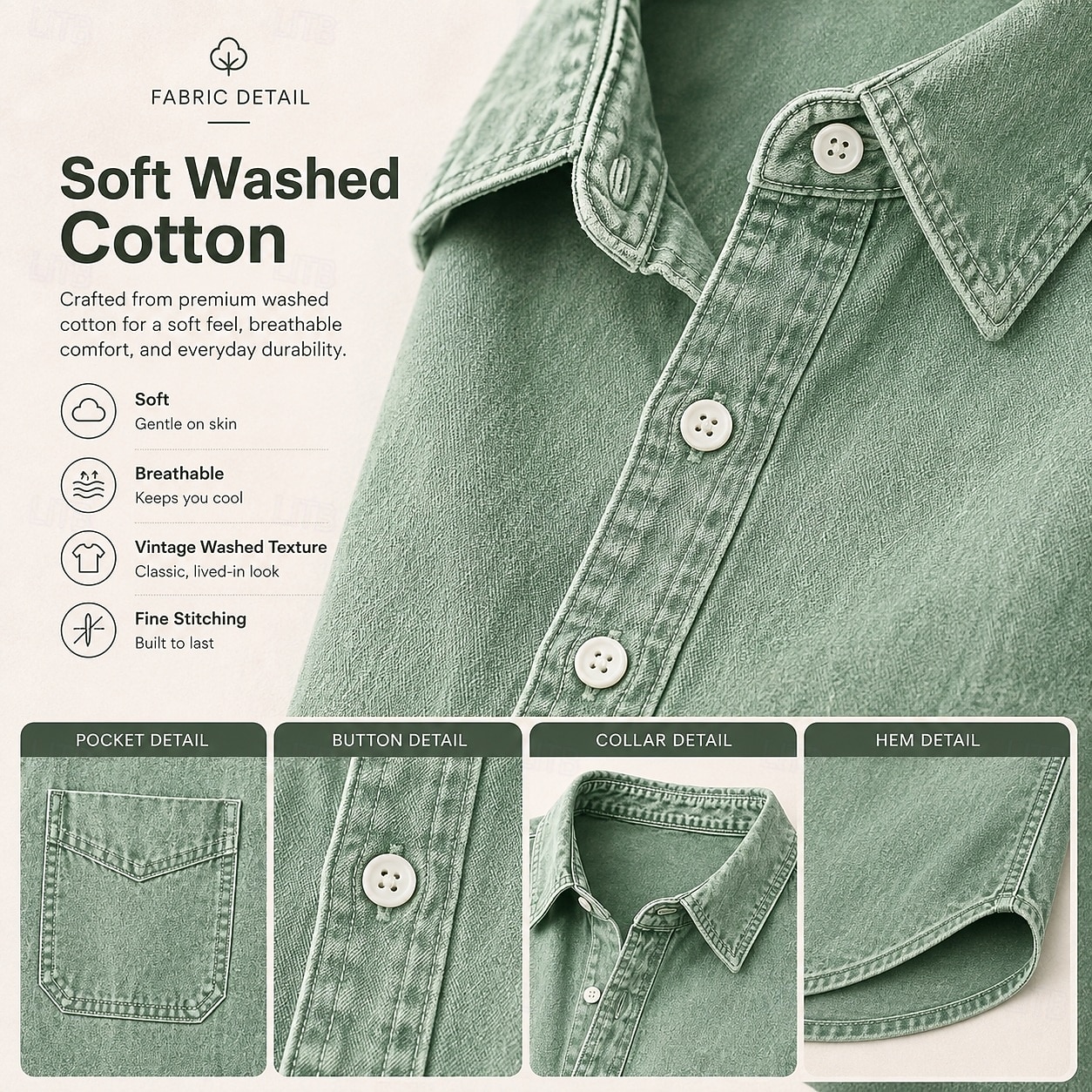 SoftFade&trade; Men Shirt Casual Shirt Cargo Shirt Demin Shirt Acid Wash Shirt Garment Dyed Short Sleeve Plain Shirt Collar Casual Daily Front Pocket Clothing Apparel Elegant Vintage Fashion Casual 2026 - $31.99 &ndash;P3