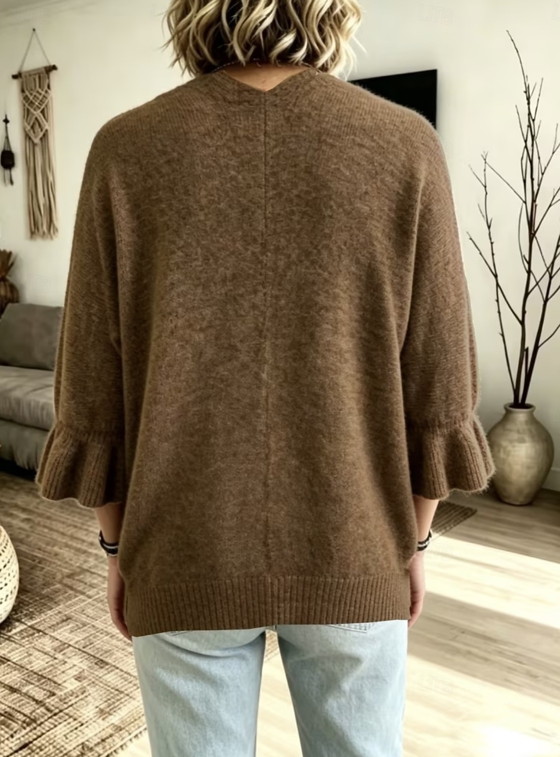 Women's Knit Cardigan Vintage Ribbed Open Front Ruffle Patchwork 3/4 Length Sleeve Regular Tops Knit Home Blue White Fall Winter 2026 - &euro;35.99 &ndash;P9