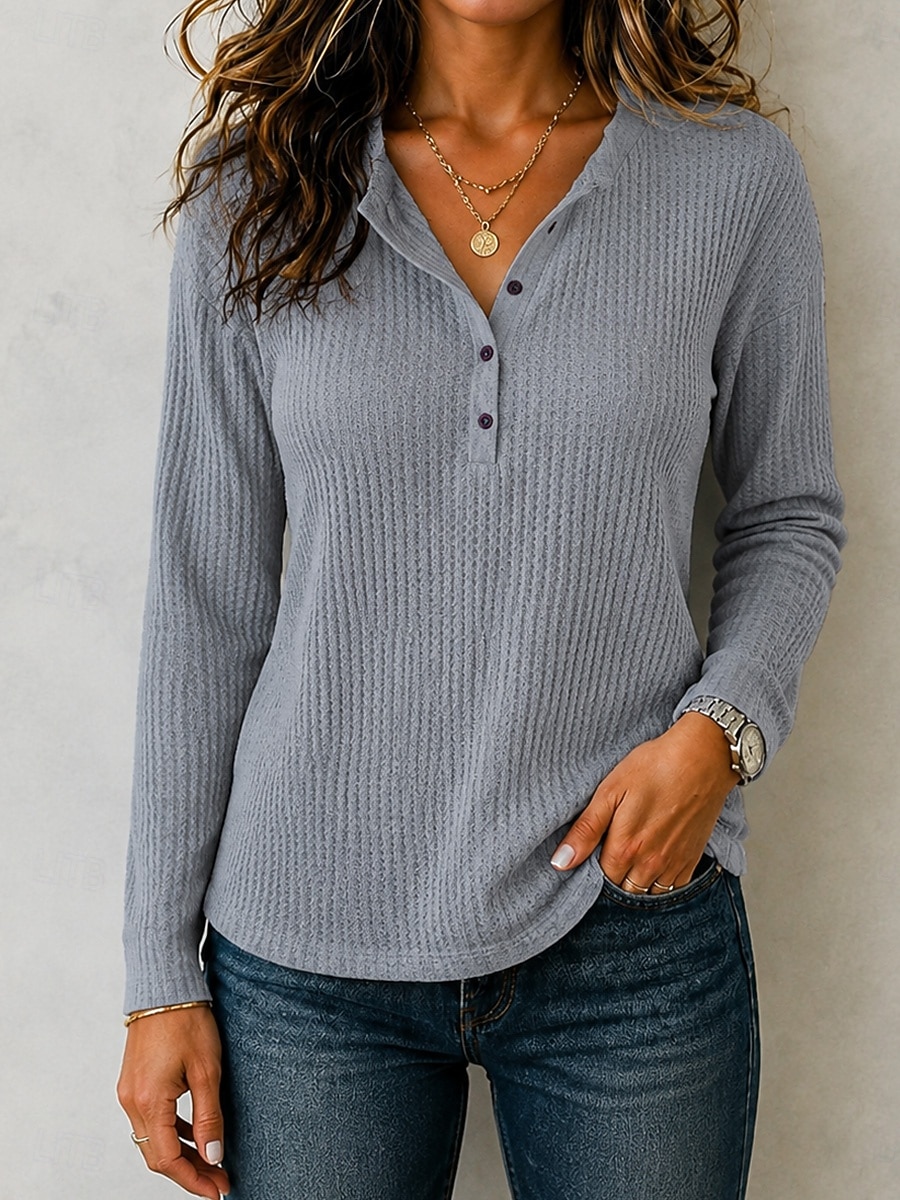 Women's Tunic Graphic Flag Plain Fashion Stylish Classic Long Sleeve Crew Neck Henley Regular Tops Casual White Khaki Pink Fuchsia Gray Spring Fall 2026 - $17.49 &ndash;P7