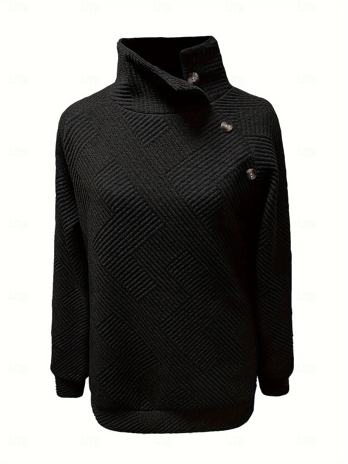 Women's Textured Pullover Sweatshirt Patchwork Buttons Vintage Long Sleeve High Neck Long Tops Casual claret Black Gray Fall Winter 2026 - $27.99 &ndash;P2