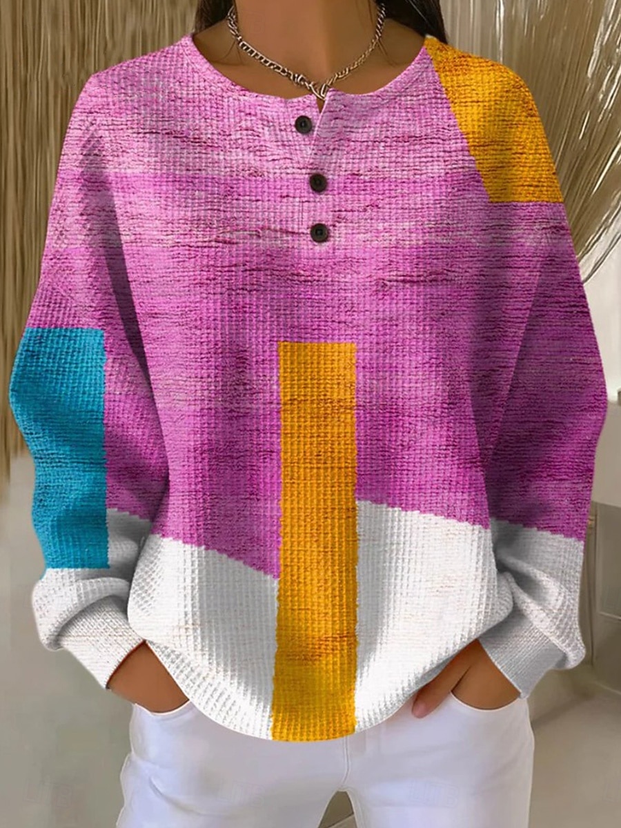 Women's Pullover Sweatshirt Geometric Fashion Streetwear Long Sleeve Crew Neck Regular Tops Casual Dailywear Light Pink Yellow Orange Green khaki Spring Fall Winter 2026 - &euro;28.99 &ndash;P5